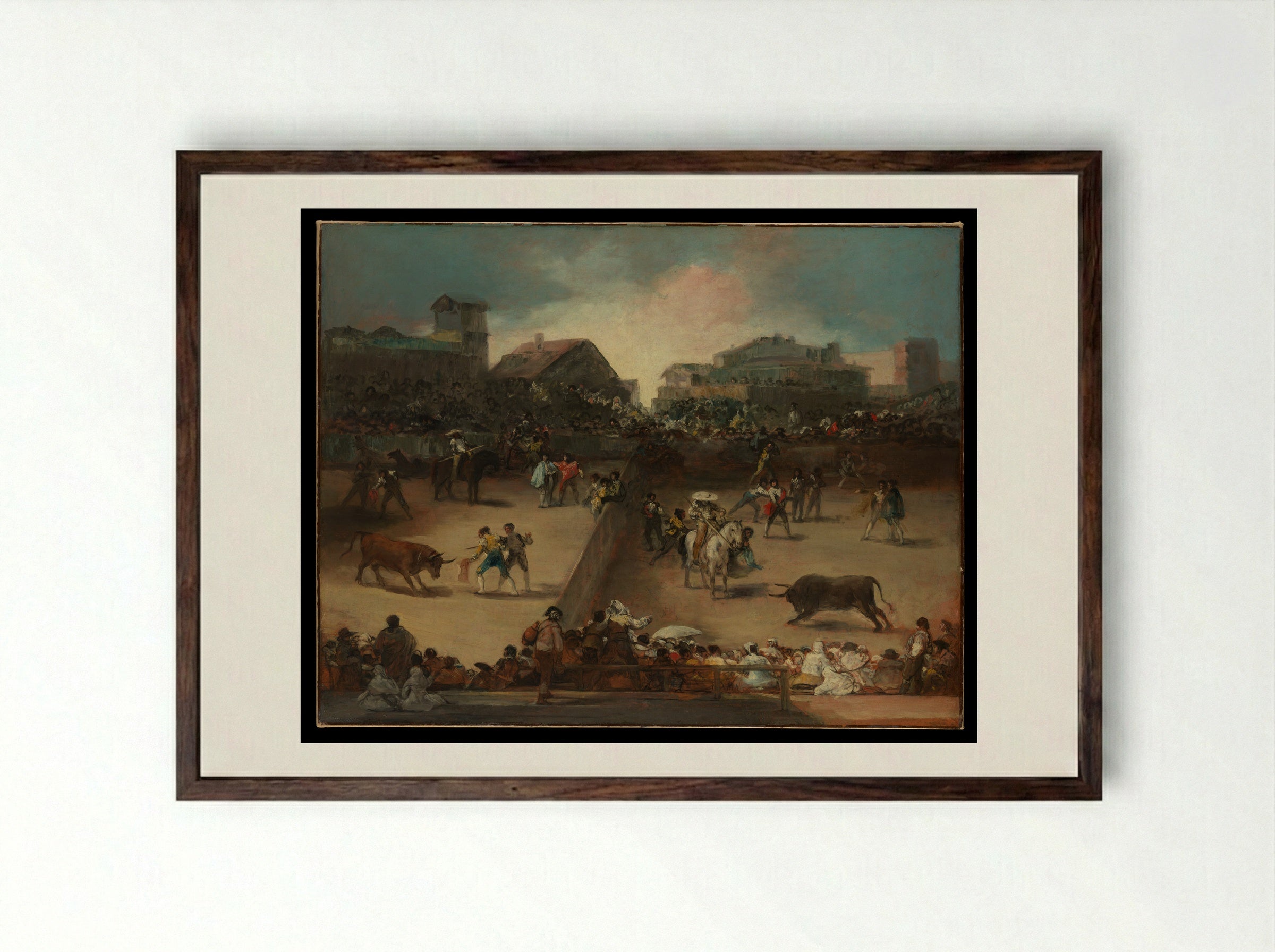 Bullfight in a Divided Ring - Francisco de Goya y Lucientes - Framed Print Dark Wood