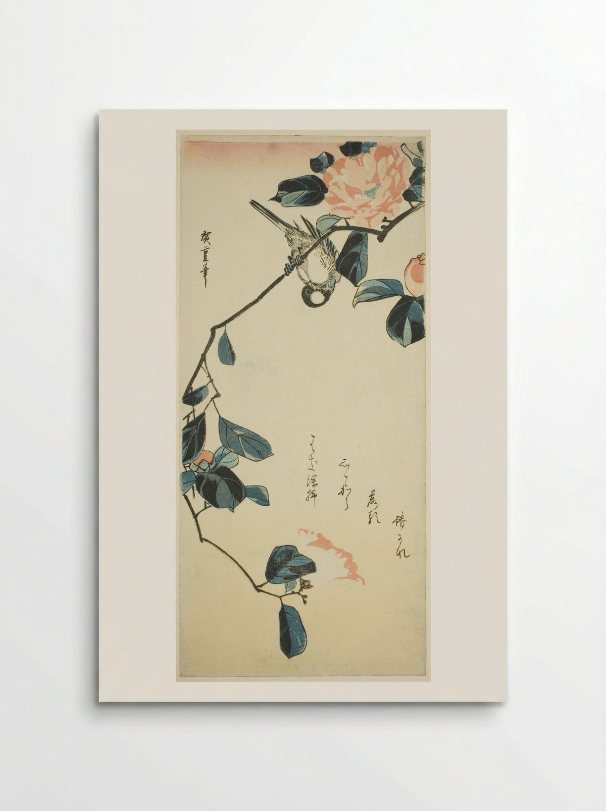 Bullfinch on Camellia Branch - Utagawa Hiroshige - Poster