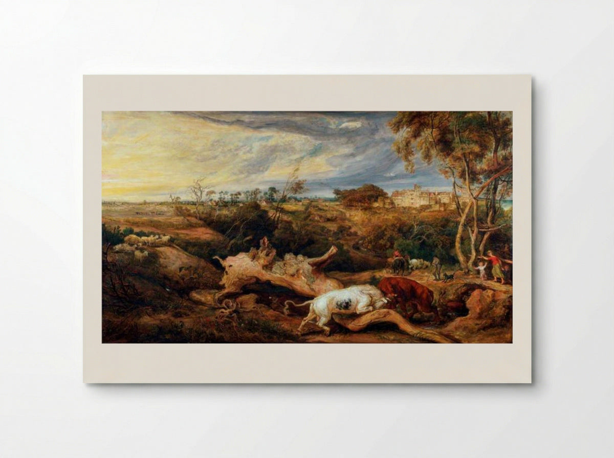 Bulls Fighting, with a View of Donatt's Castle, Glamorganshire - James Ward - Poster