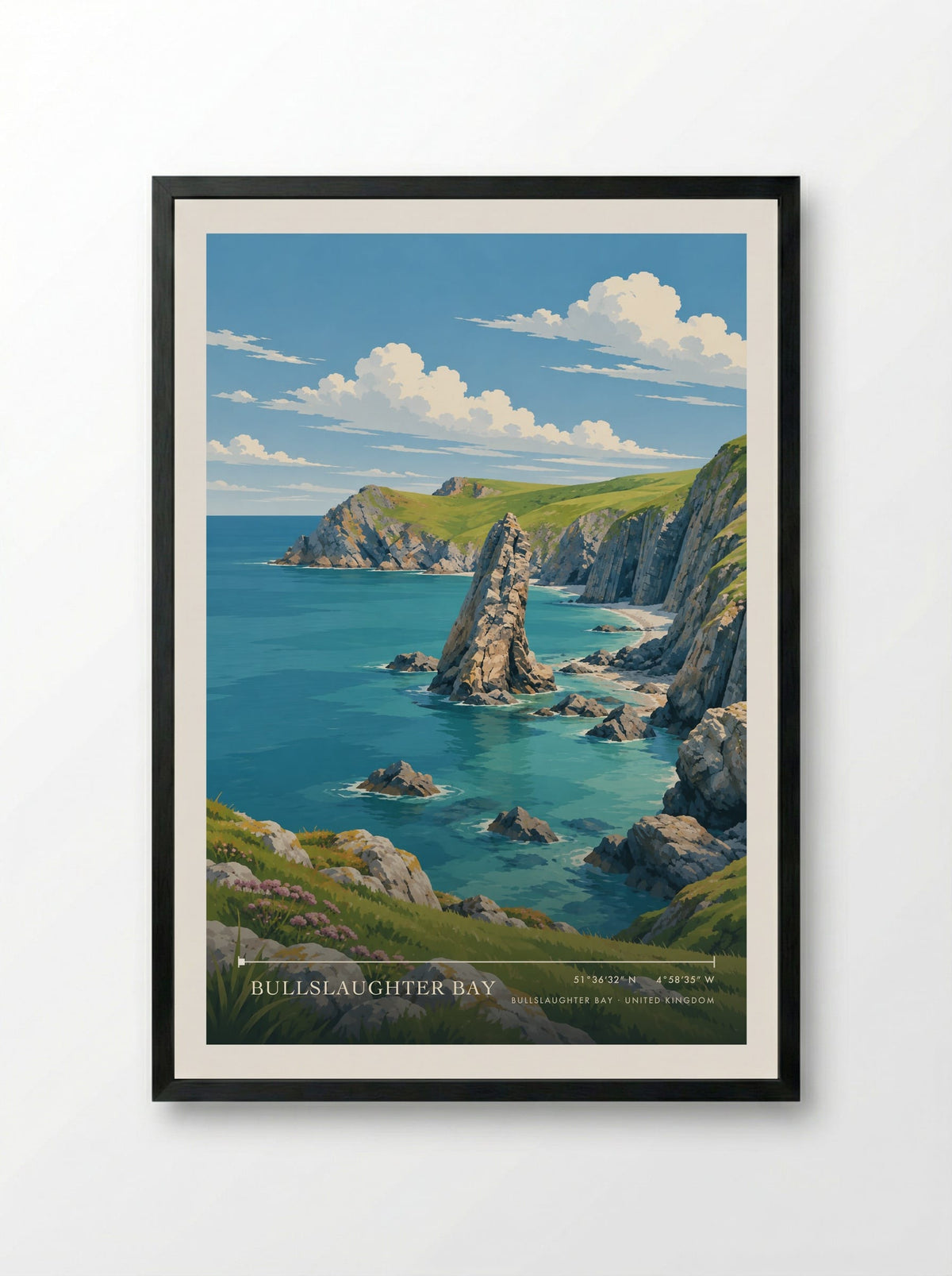 Bullslaughter Bay | Travel Poster - Framed Print Black