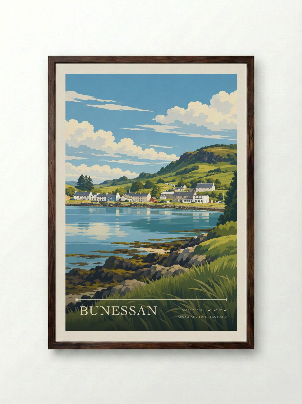 Bunessan, Argyll and Bute | Travel Poster - Framed Print Dark Wood