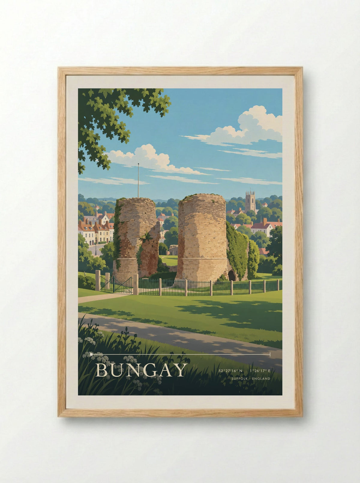 Bungay, Suffolk | Travel Poster - Framed Print Wood