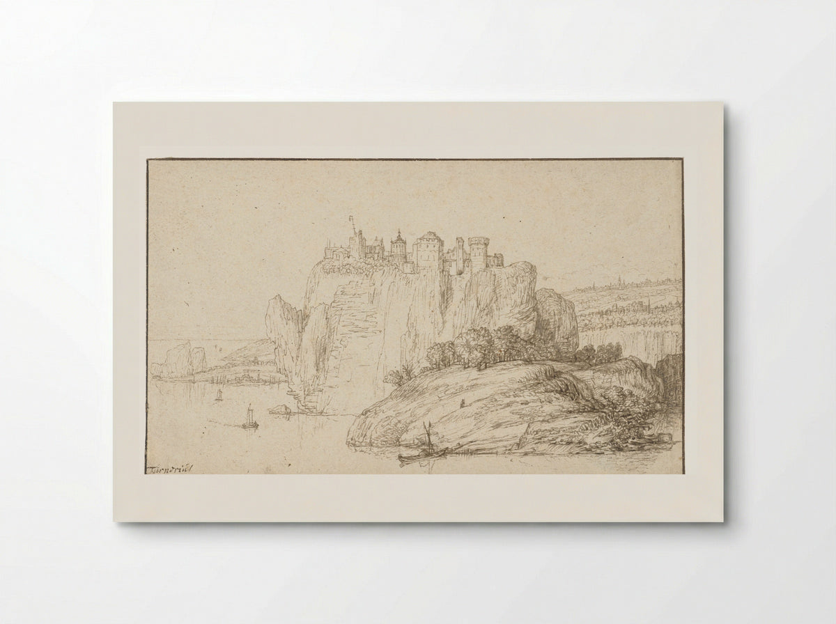 Burcht op een rots in een rivierlandschap - Abraham Furnerius - Poster