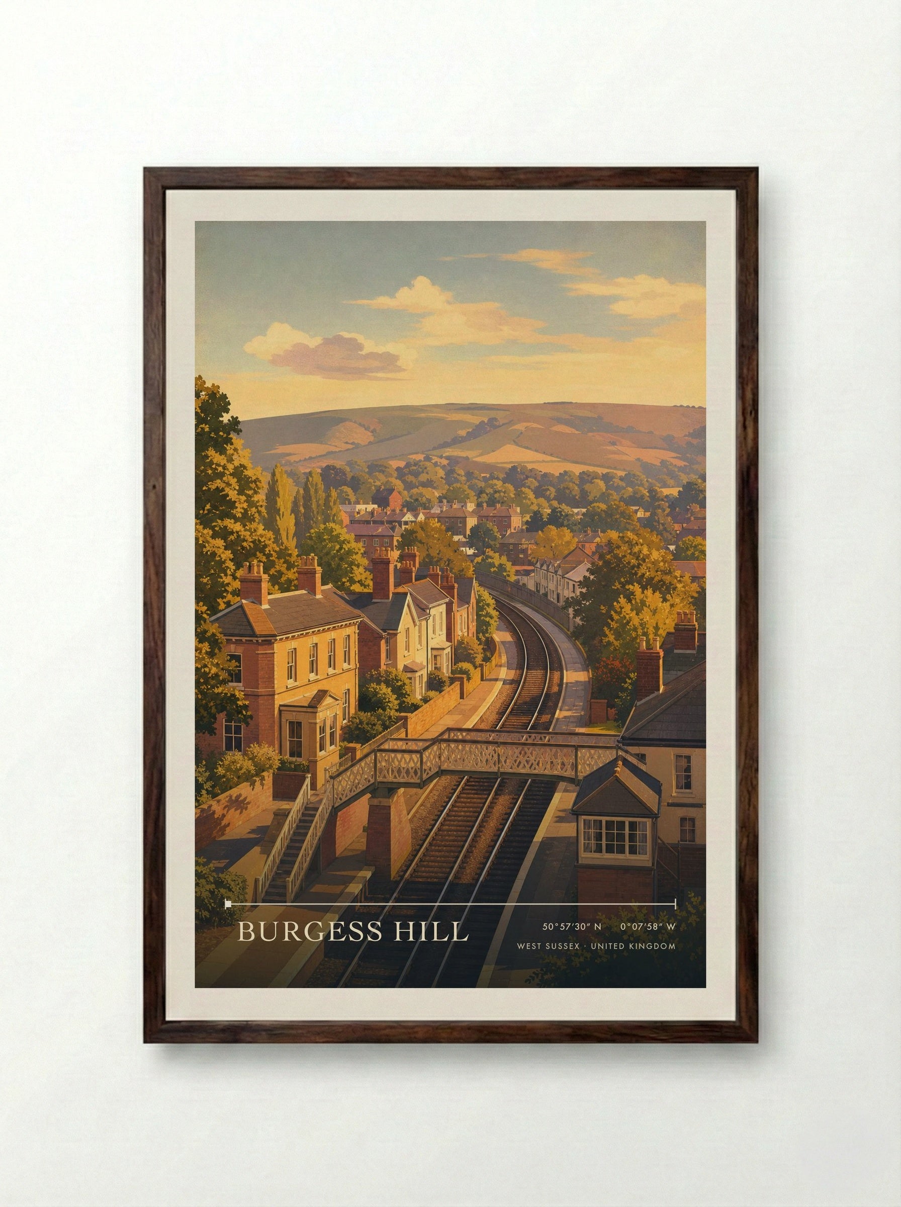 Burgess Hill West Sussex United Kingdom Travel Poster - Framed Print Dark Wood
