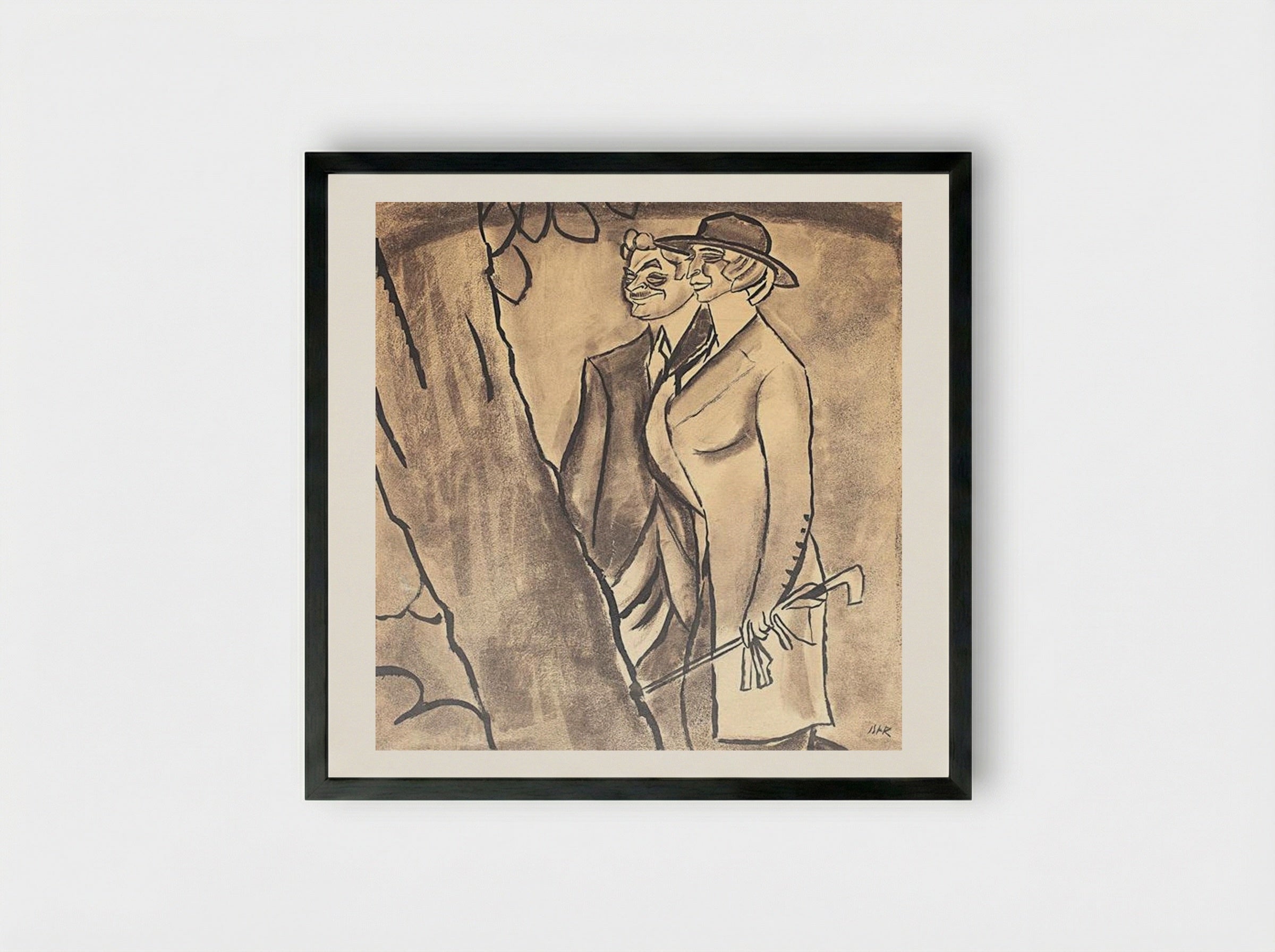 Burghezi la promenadă (Maria Filotti și Nicolae Soreanu) - Iosif Iser - Framed Print Black