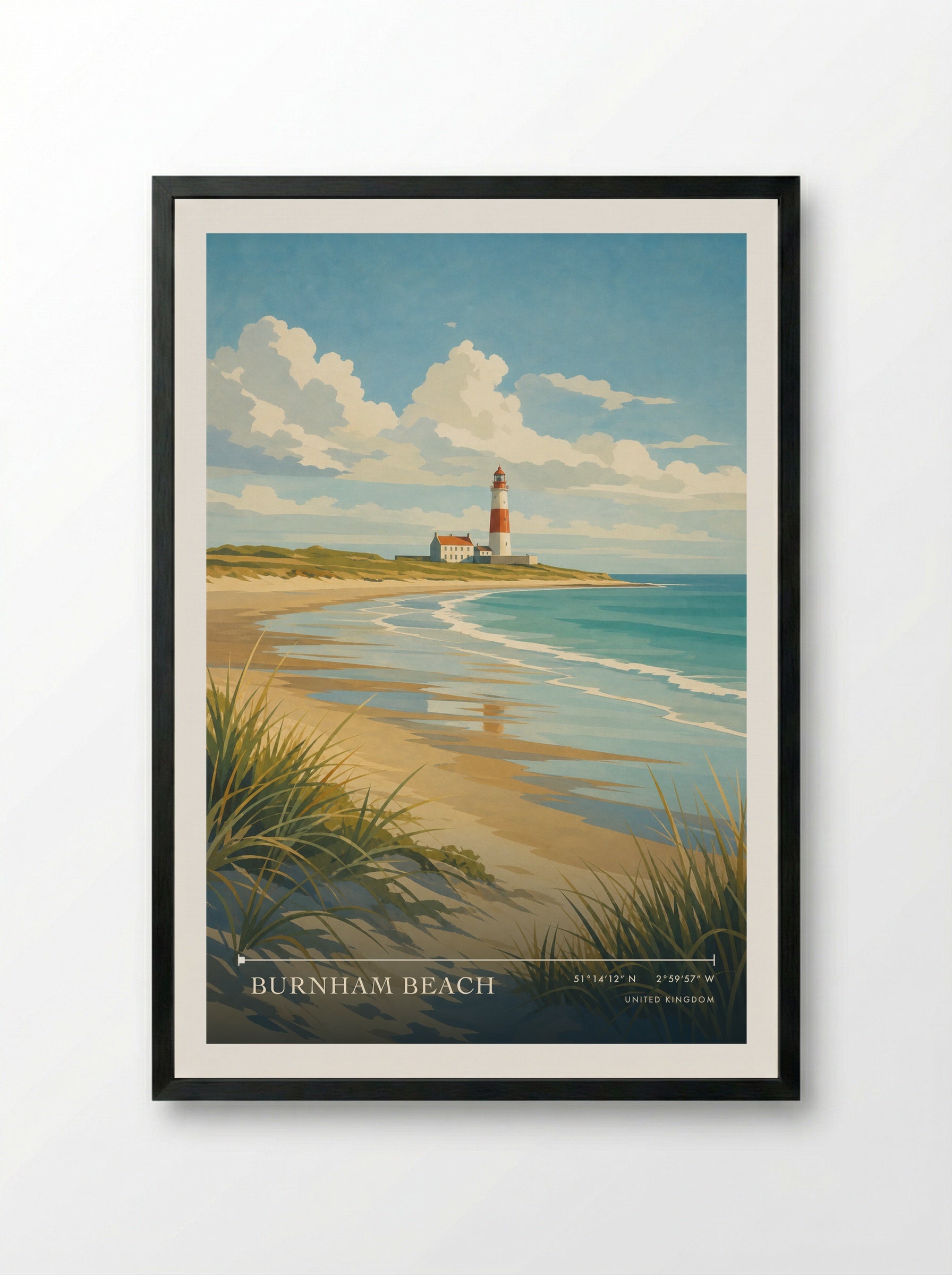 Burnham Beach United Kingdom Travel Poster - Framed Print Black