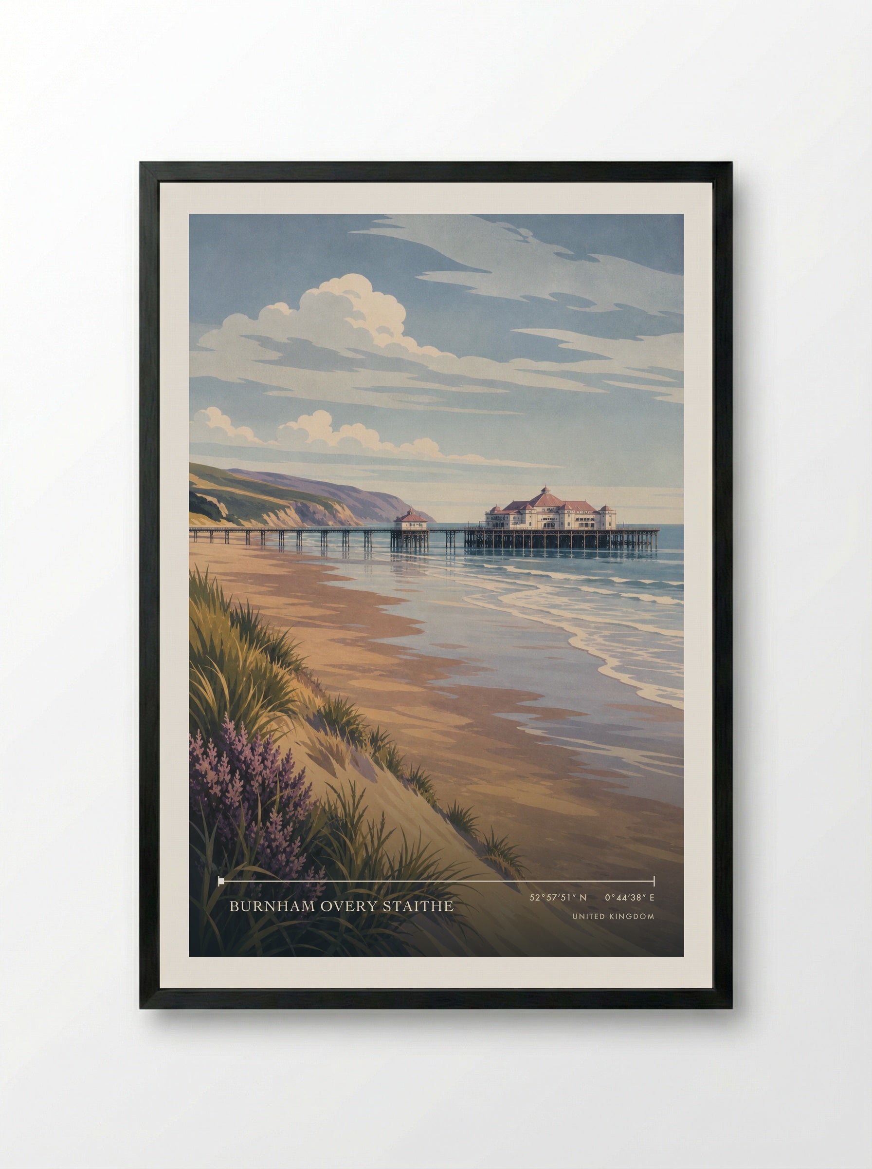 Burnham Overy Staithe United Kingdom Travel Poster - Framed Print Black