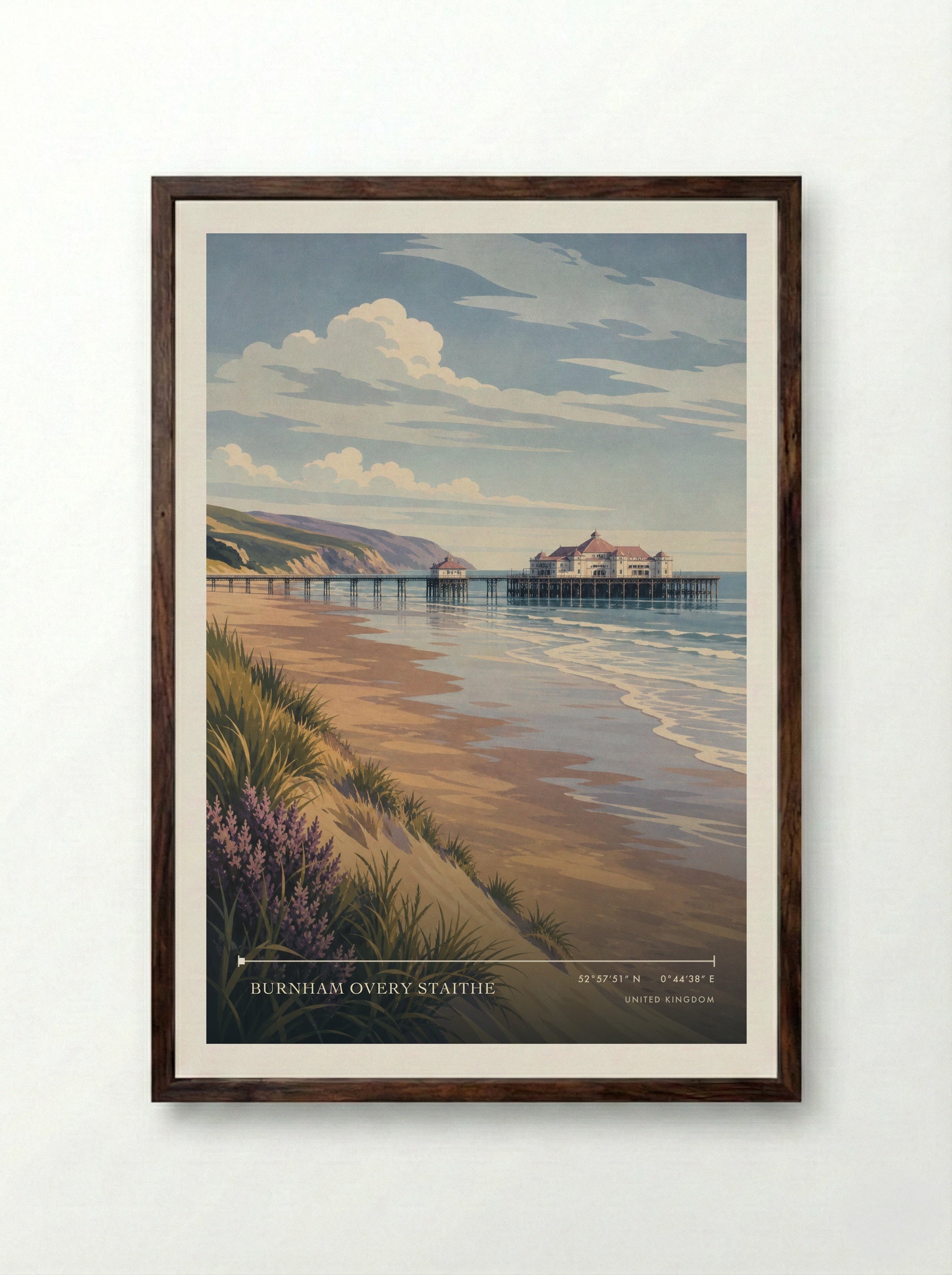 Burnham Overy Staithe United Kingdom Travel Poster - Framed Print Dark Wood