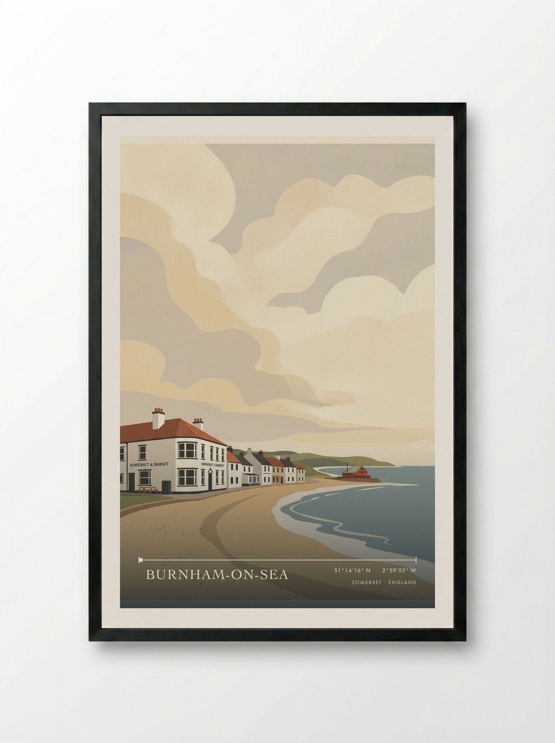 Burnham-on-Sea Somerset England Travel Poster - Framed Print Black