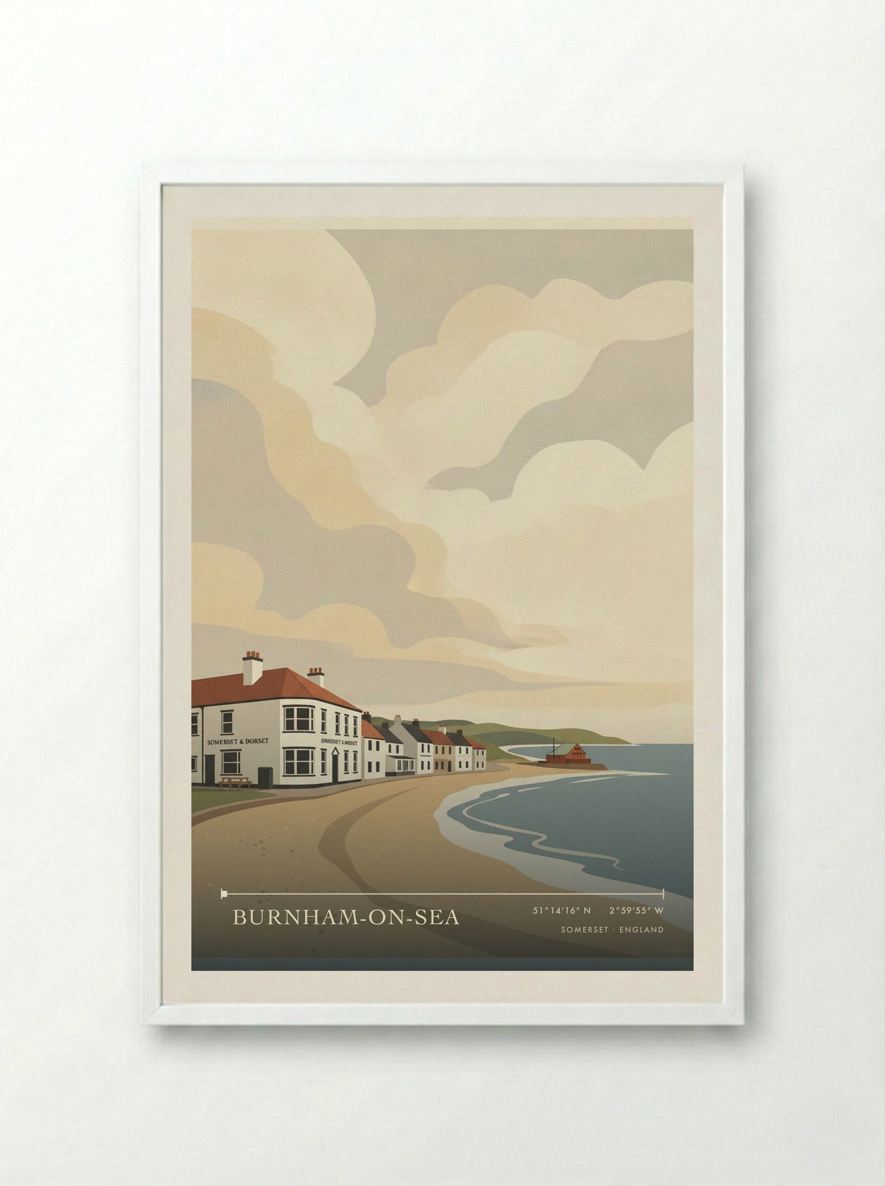 Burnham-on-Sea Somerset England Travel Poster - Framed Print White