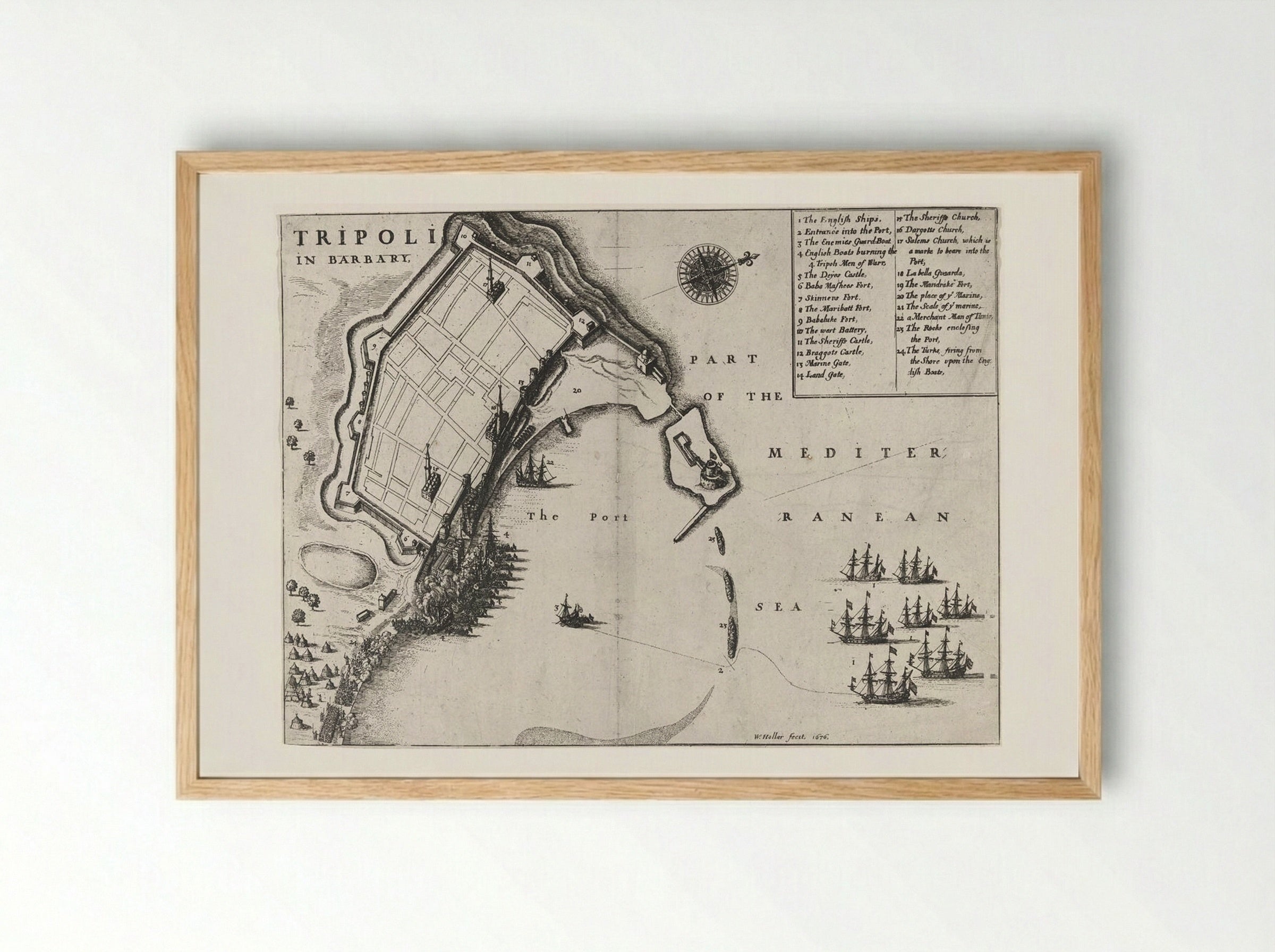 Burning of the Port of Tripoli - Wenceslaus Hollar - Framed Print Wood