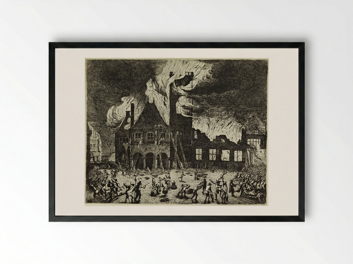 Burning of the Town Hall, Amsterdam - Jan de Baen - Framed Print Black