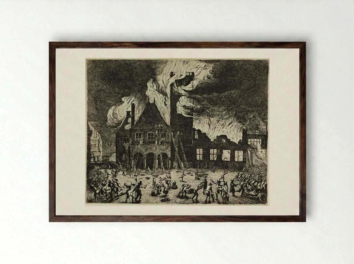 Burning of the Town Hall, Amsterdam - Jan de Baen - Framed Print Dark Wood