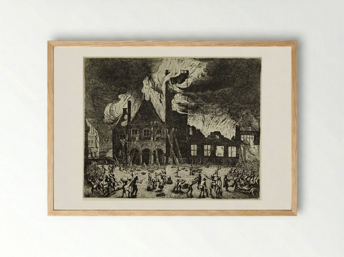 Burning of the Town Hall, Amsterdam - Jan de Baen - Framed Print Wood