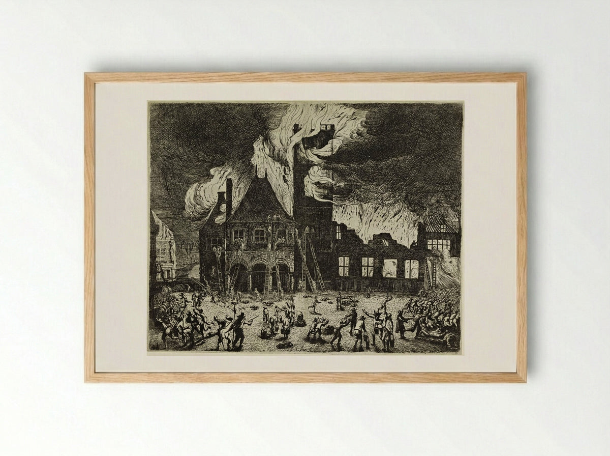 Burning of the Town Hall, Amsterdam - Jan de Baen - Framed Print Wood