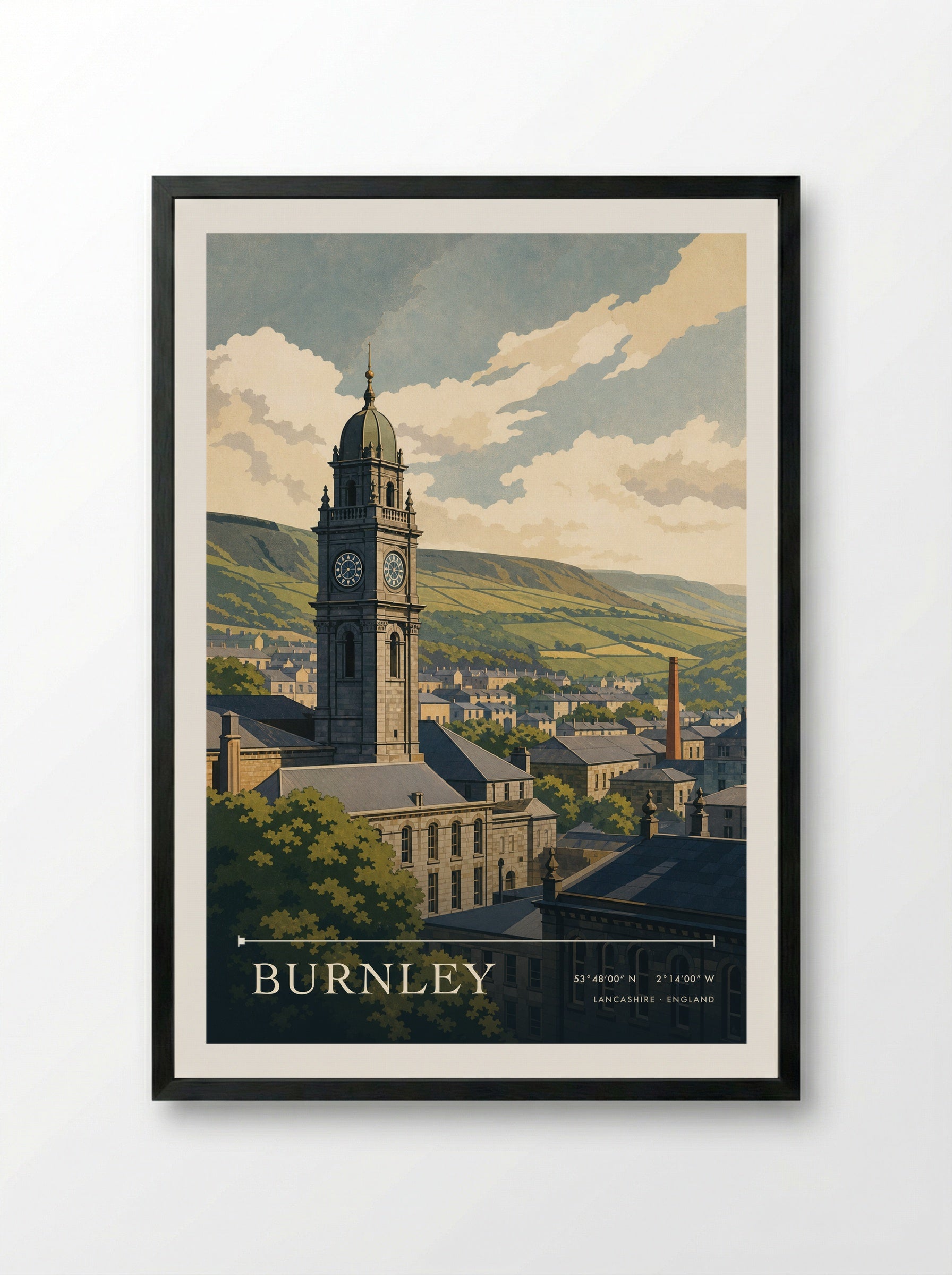 Burnley Lancashire England Travel Poster - Framed Print Black