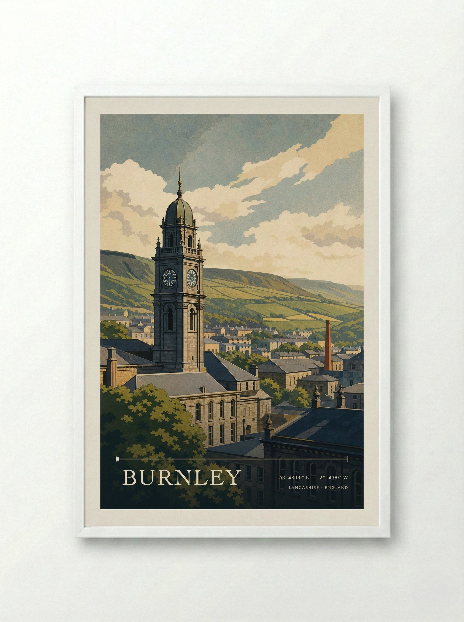 Burnley Lancashire England Travel Poster - Framed Print White
