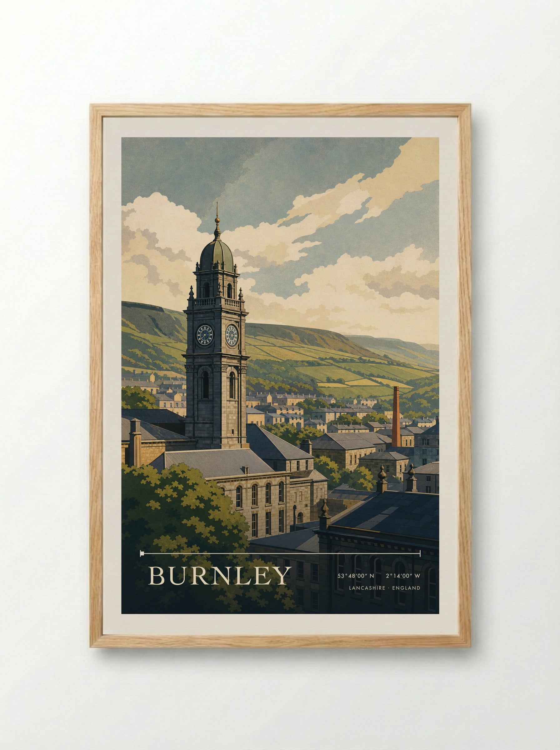 Burnley Lancashire England Travel Poster - Framed Print Wood