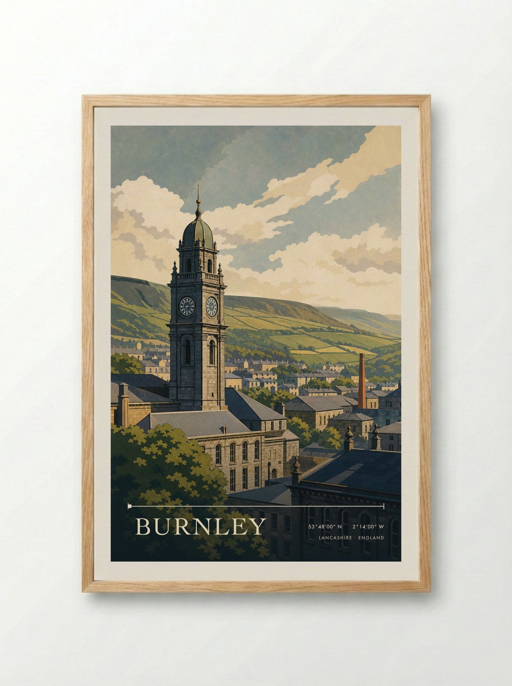 Burnley Lancashire England Travel Poster - Framed Print Wood