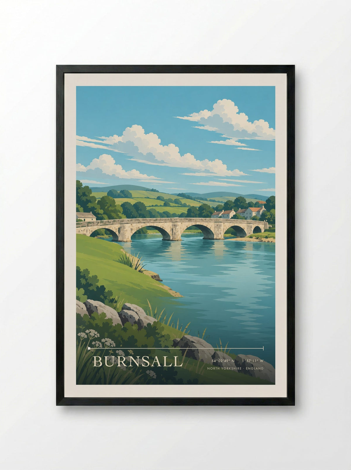 Burnsall, North Yorkshire | Travel Poster - Framed Print Black