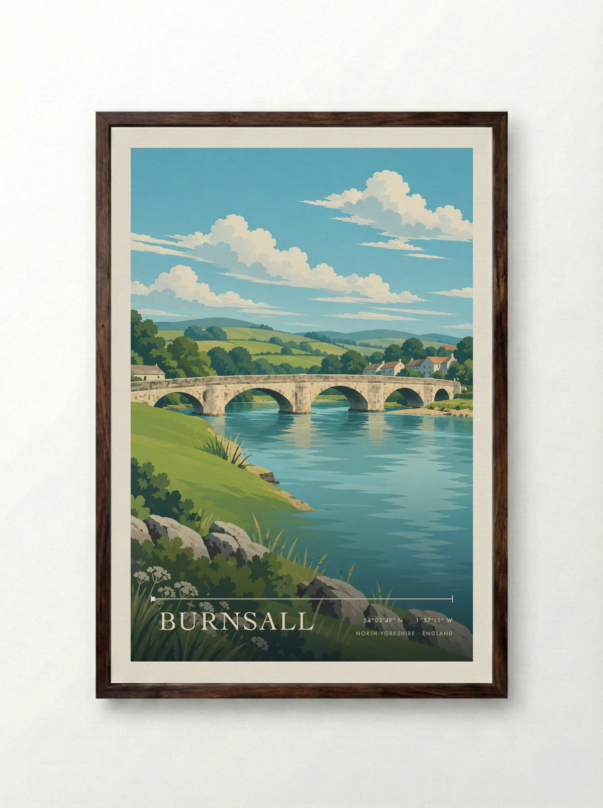 Burnsall, North Yorkshire | Travel Poster - Framed Print Dark Wood