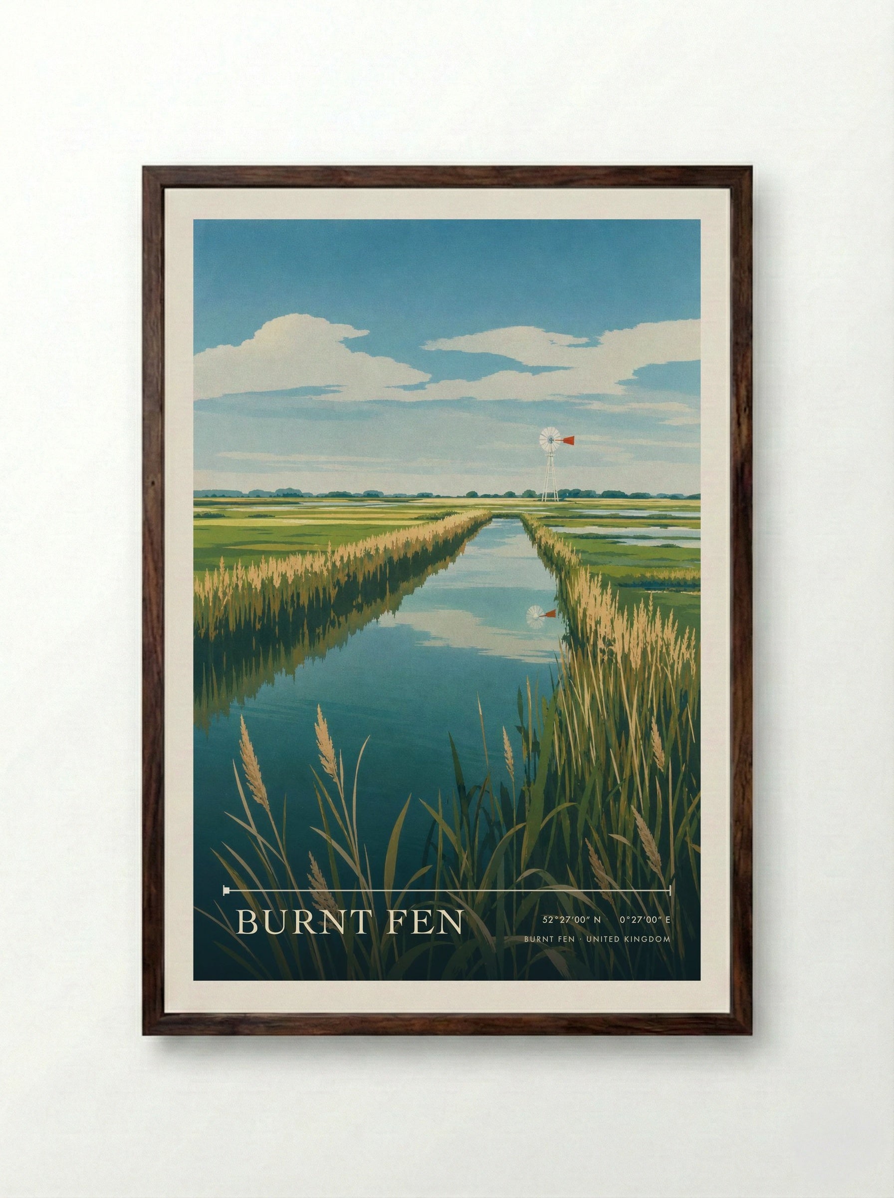 Burnt Fen United Kingdom Travel Poster - Framed Print Dark Wood