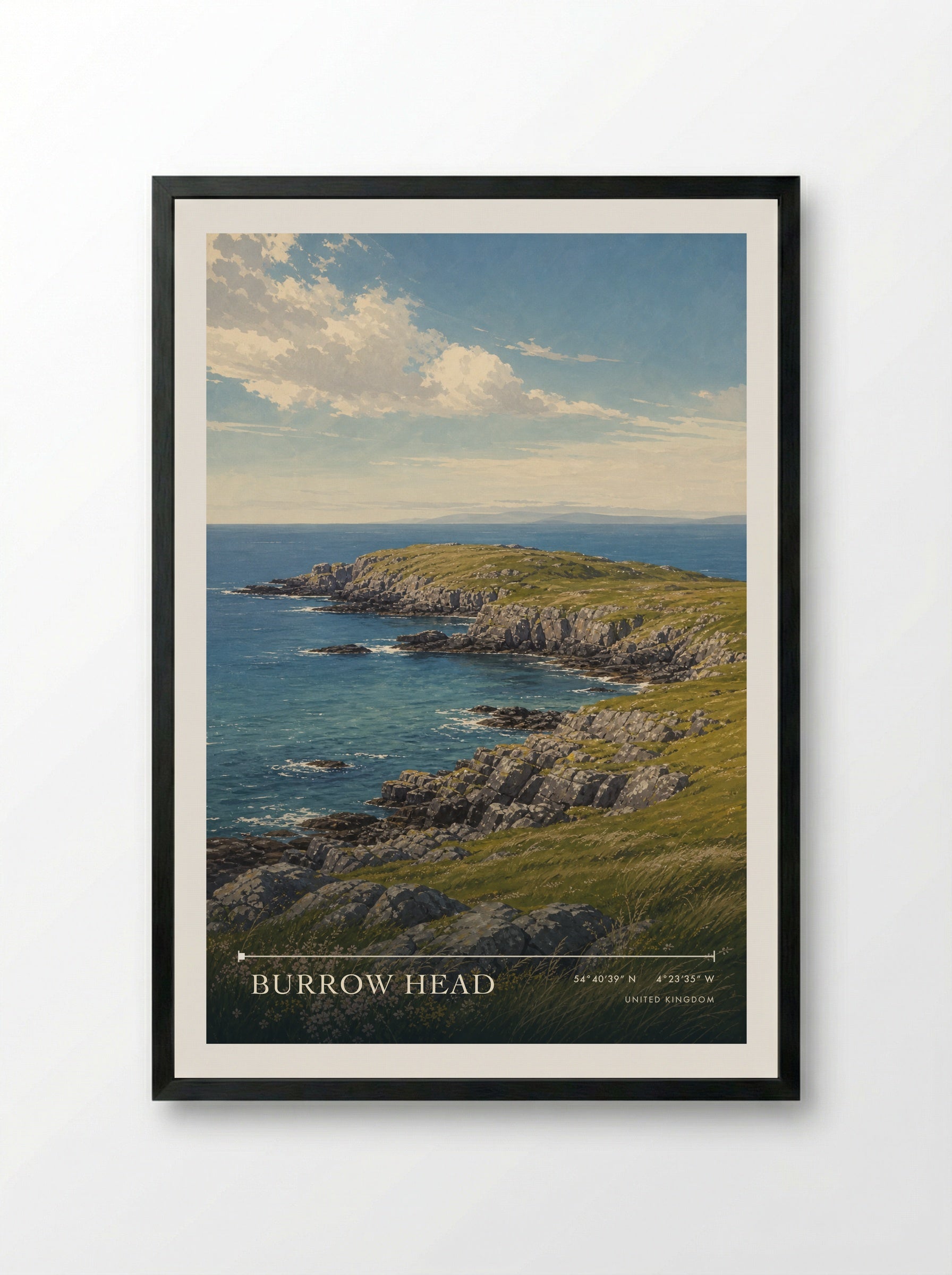 Burrow Head United Kingdom Travel Poster - Framed Print Black