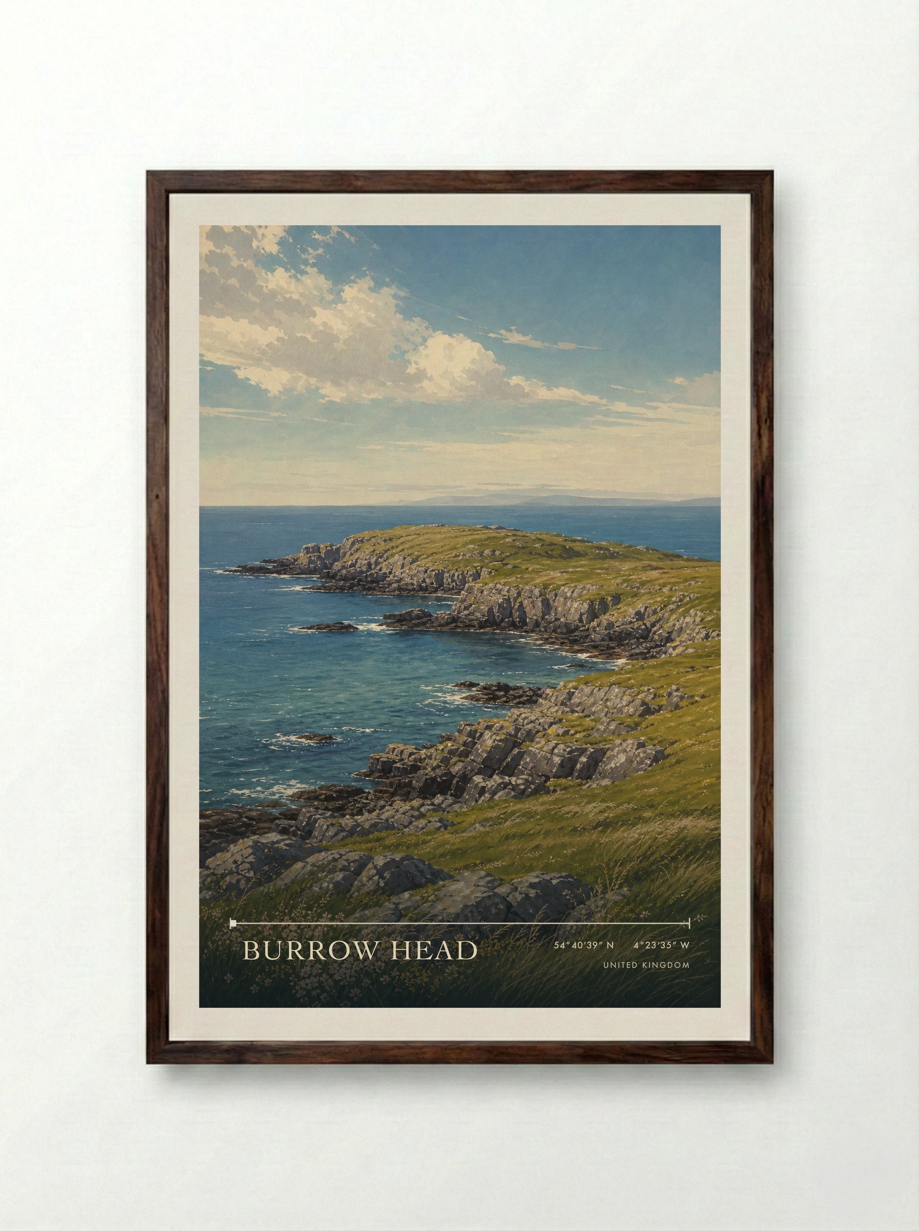Burrow Head United Kingdom Travel Poster - Framed Print Dark Wood