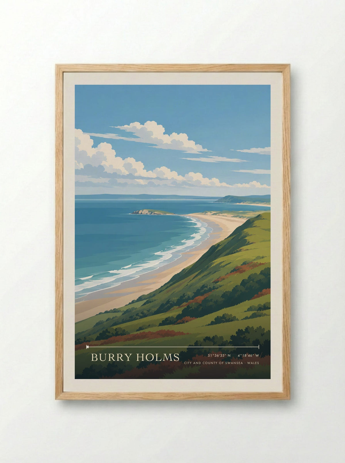 Burry Holms, City and County of Swansea | Travel Poster - Framed Print Wood