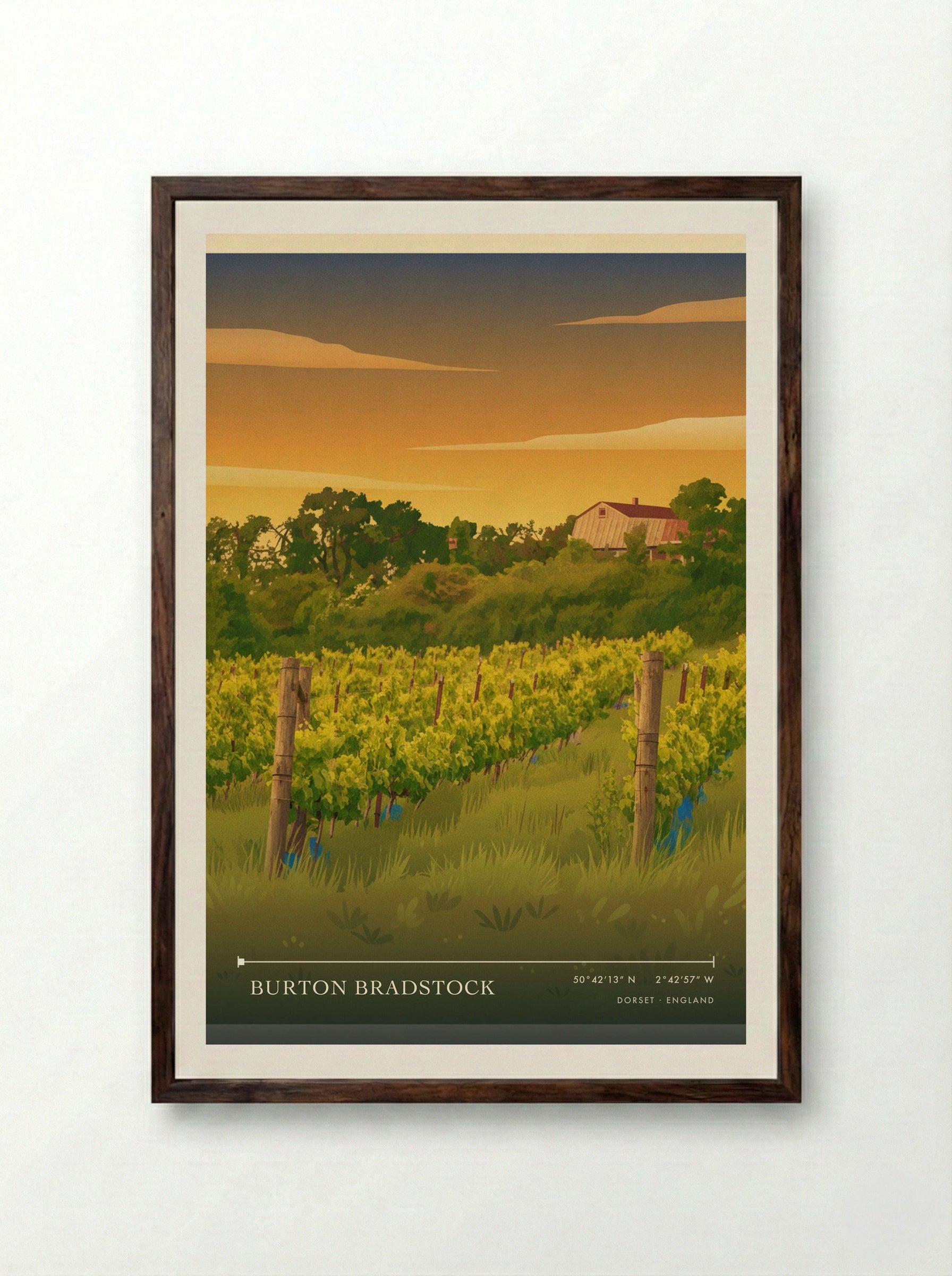 Burton Bradstock Dorset England Travel Poster - Framed Print Dark Wood