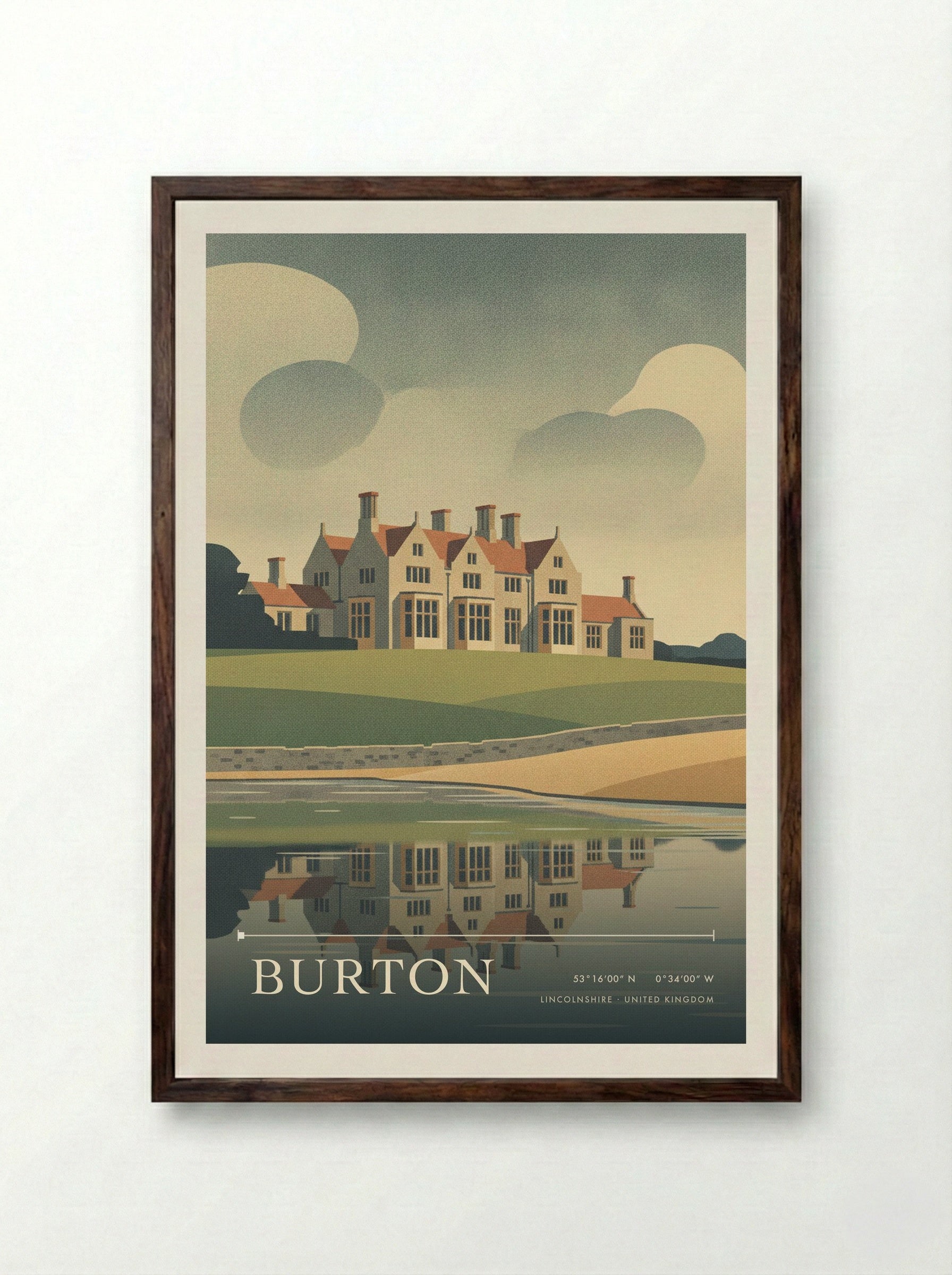 Burton Lincolnshire United Kingdom Travel Poster - Framed Print Dark Wood