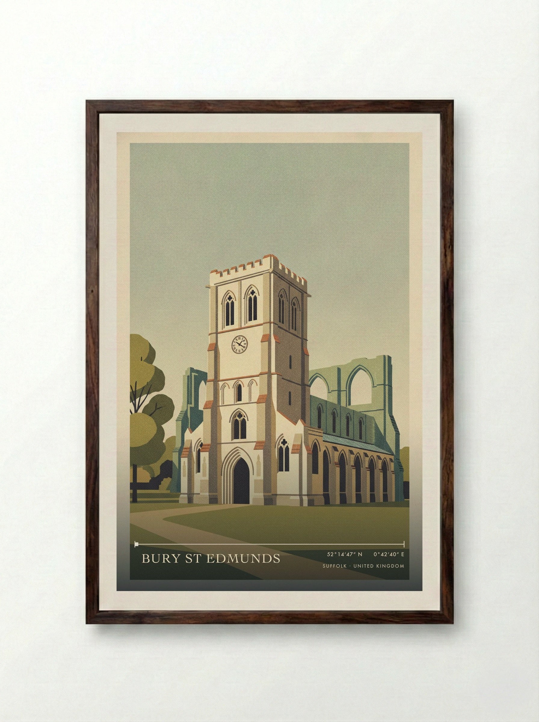 Bury St Edmunds Suffolk United Kingdom Travel Poster - Framed Print Dark Wood