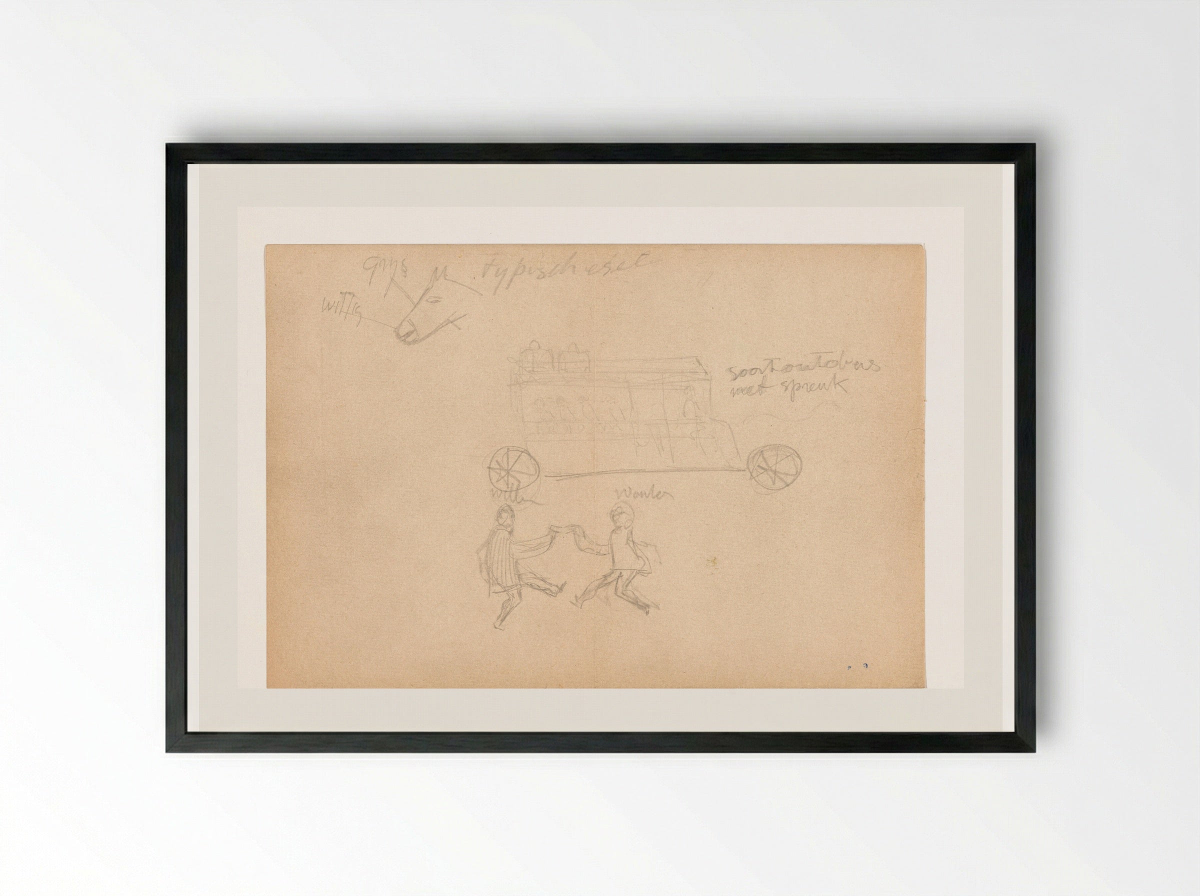 Bus met passagiers en onder twee dansende figuren - Willem Westbroek - Framed Print Black