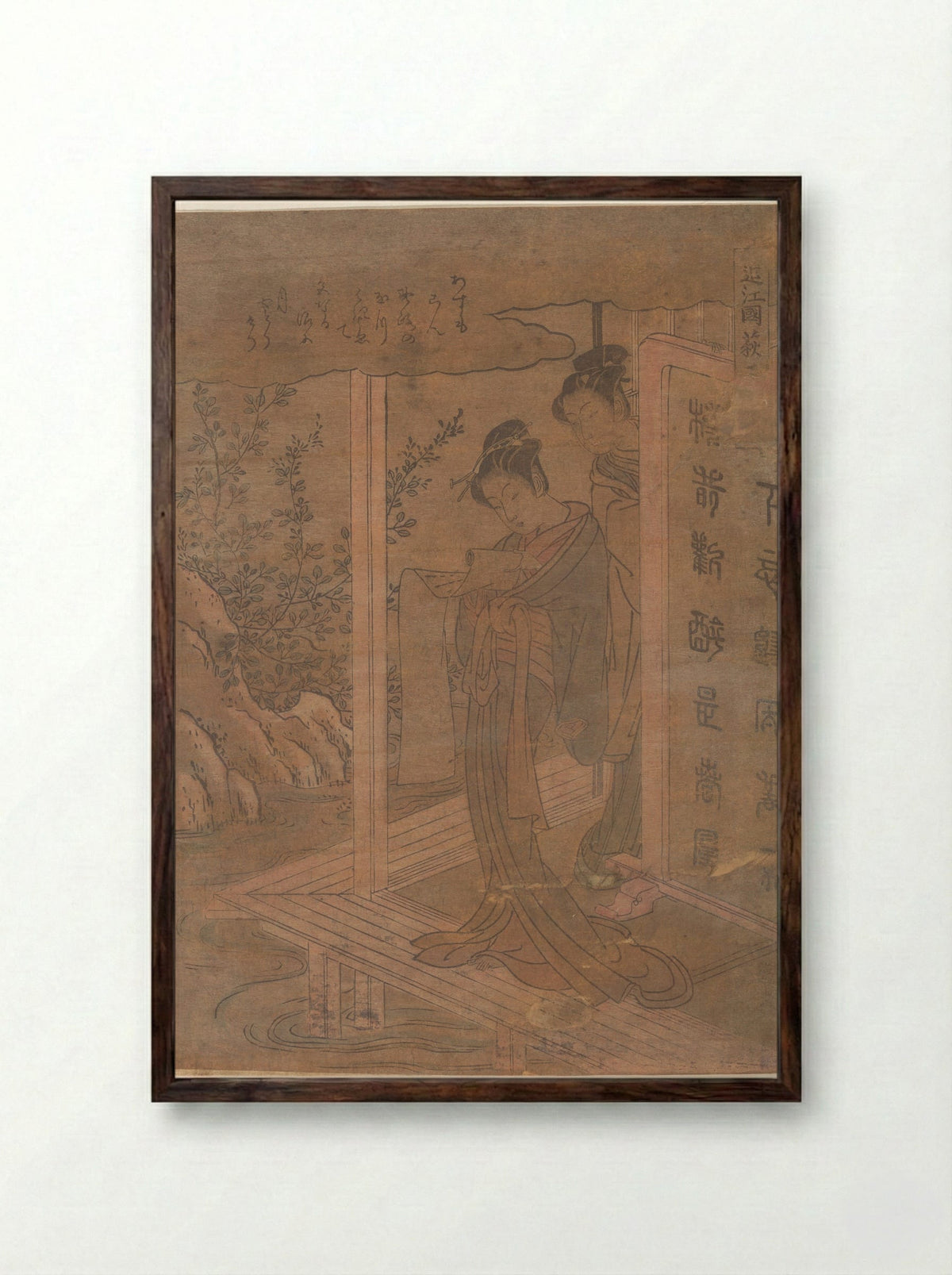 Bush Clover in Province of Omi - Isoda Koryūsai - Framed Print Dark Wood