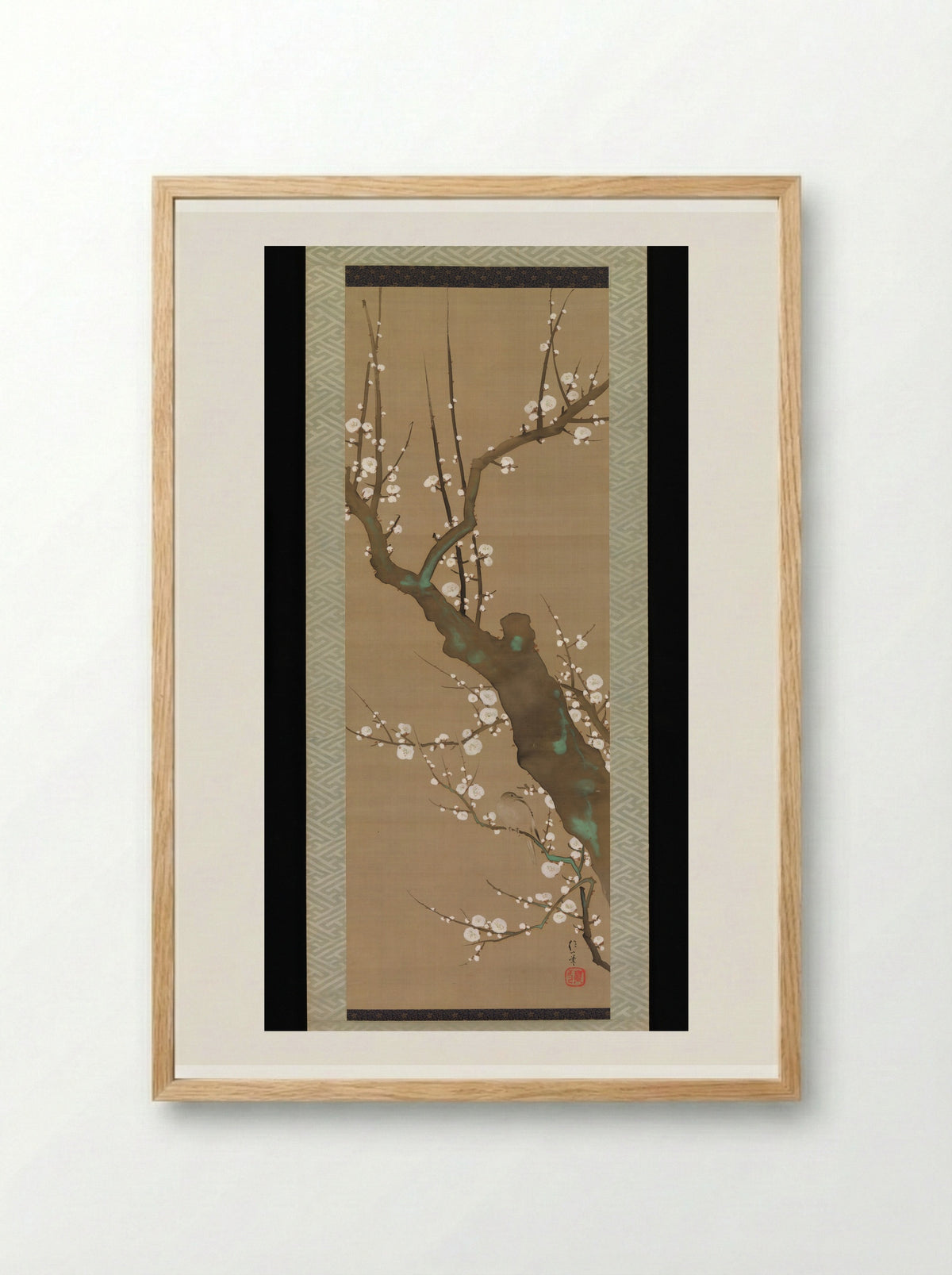 Bush Warbler (Uguisu) in a Plum Tree - Sakai Hōitsu - Framed Print Wood