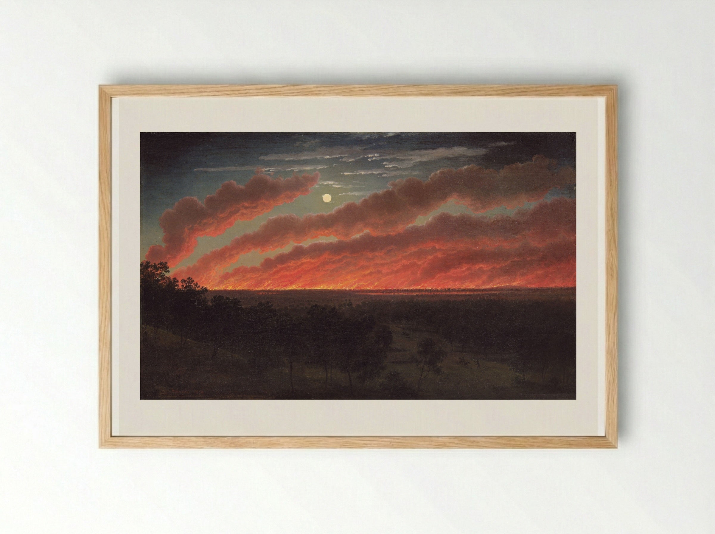 Bush fire between Mount Elephant and Timboon - Eugene von Guerard - Framed Print Wood