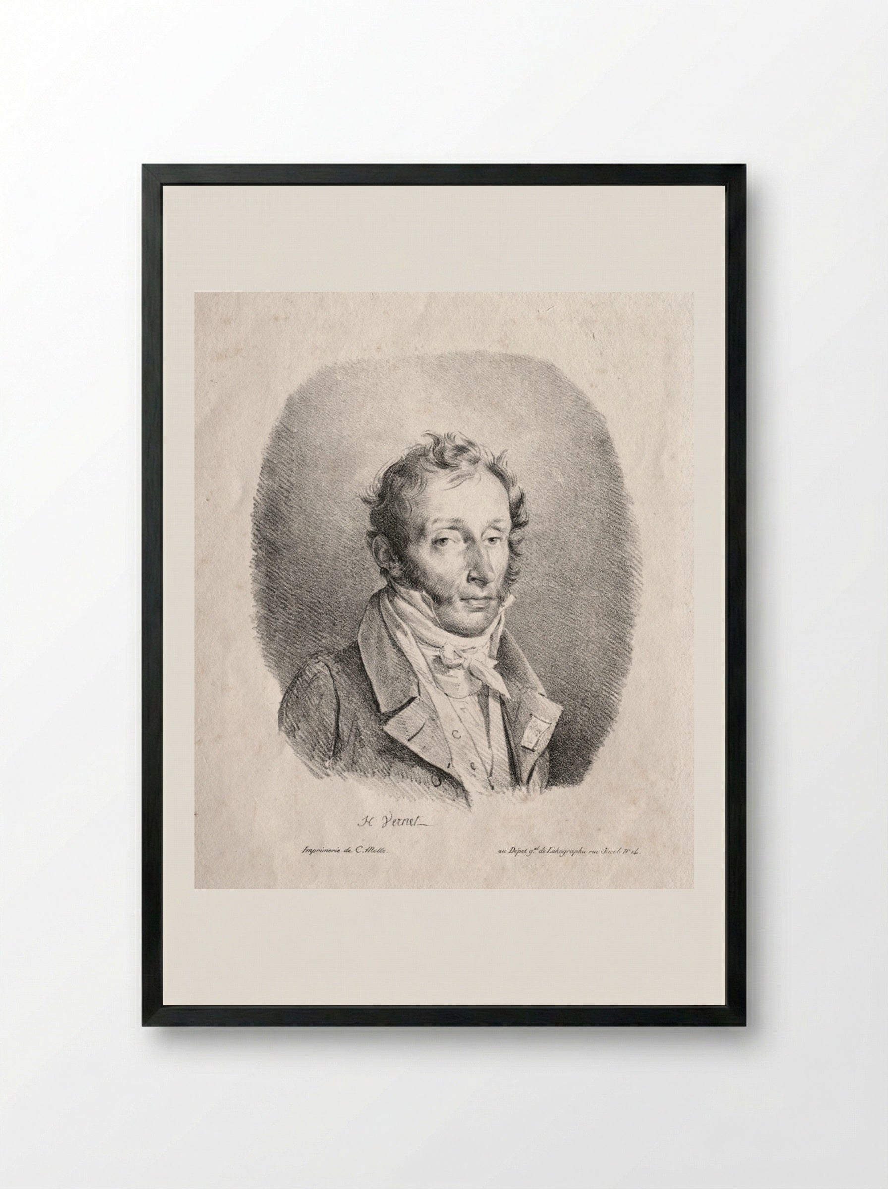 Bust Portrait of Carle Vernet - Horace Vernet - Framed Print Black