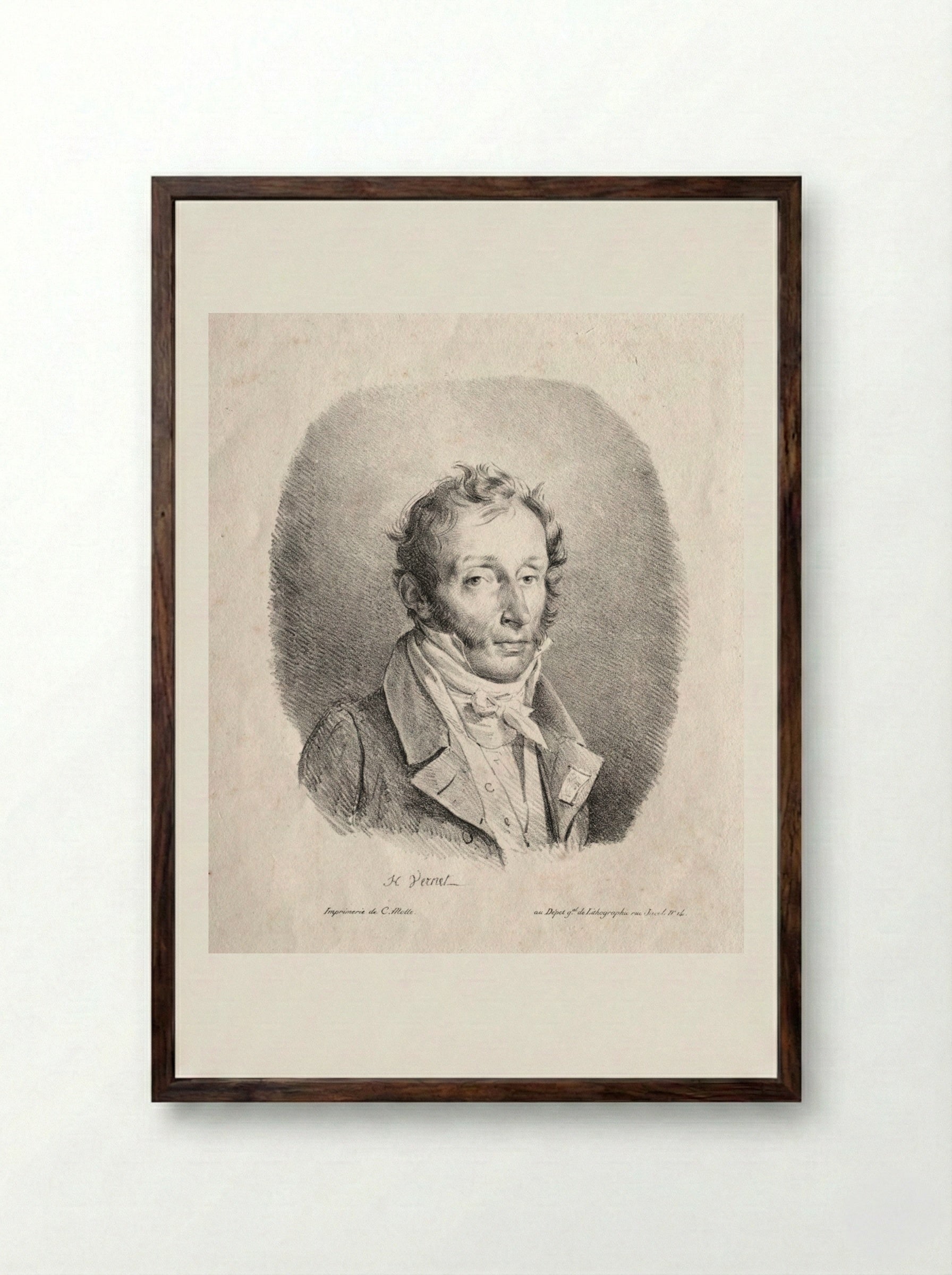 Bust Portrait of Carle Vernet - Horace Vernet - Framed Print Dark Wood