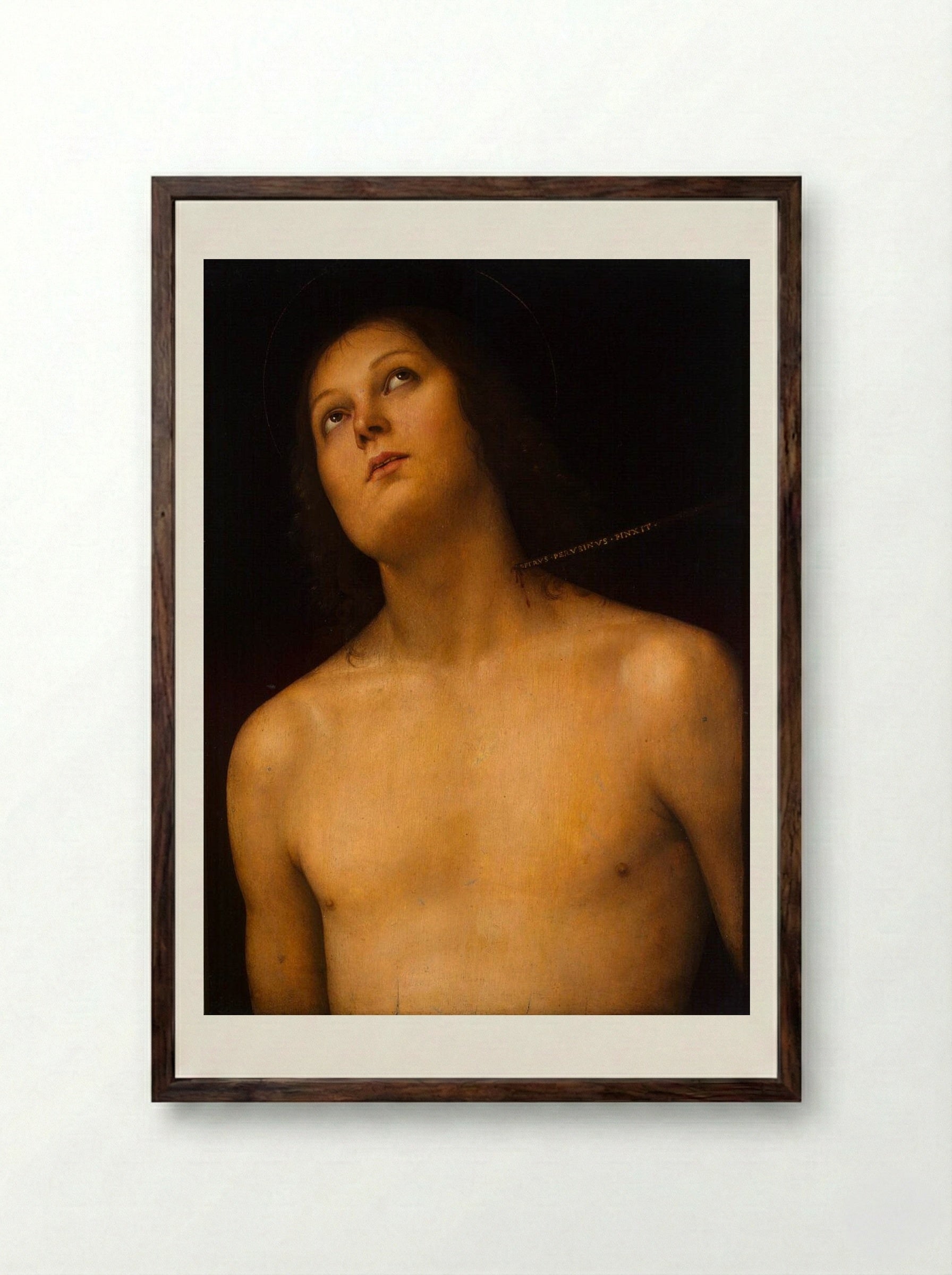Bust of St. Sebastian - Pietro Perugino - Framed Print Dark Wood