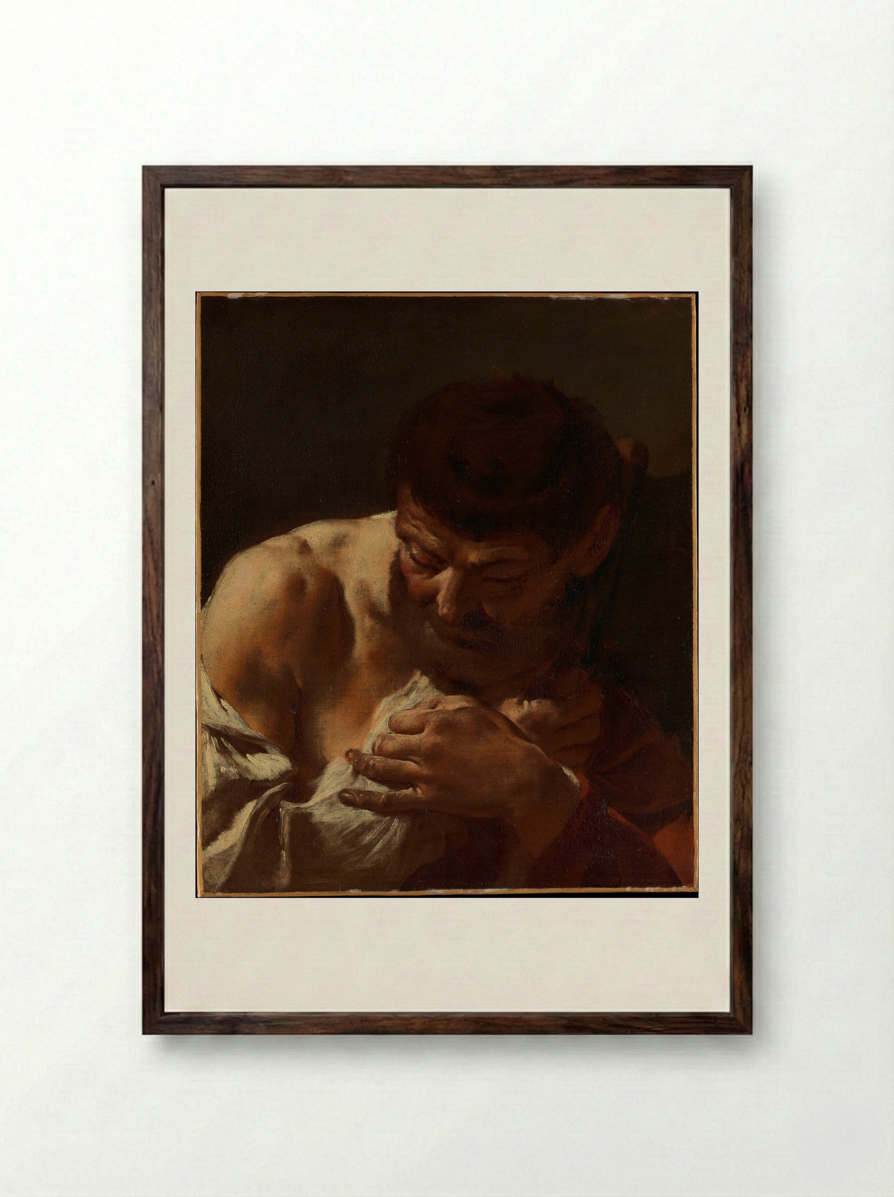 Bust of a Man (Saint Matthias?) - Giovanni Battista Piazzetta - Framed Print Dark Wood