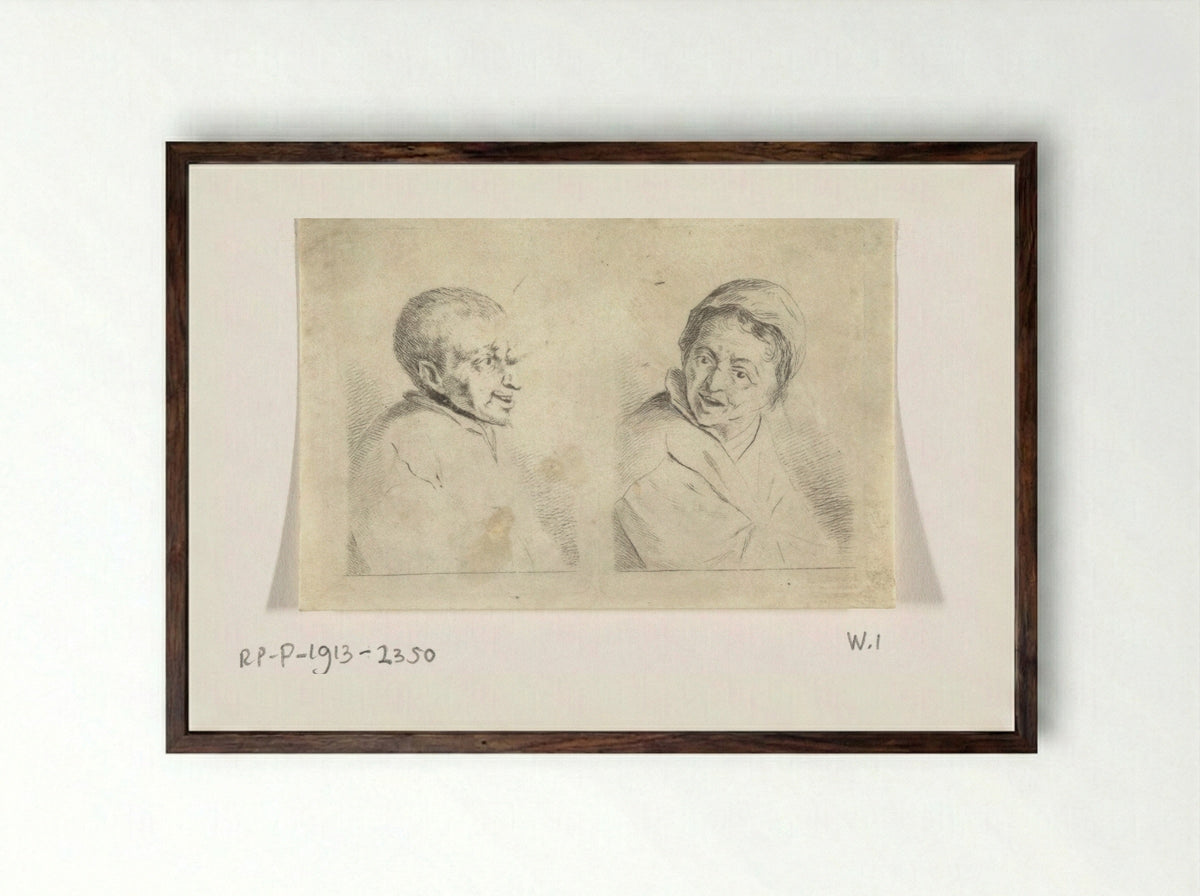Bust of a Man and a Woman - Antoon Overlaet - Framed Print Dark Wood