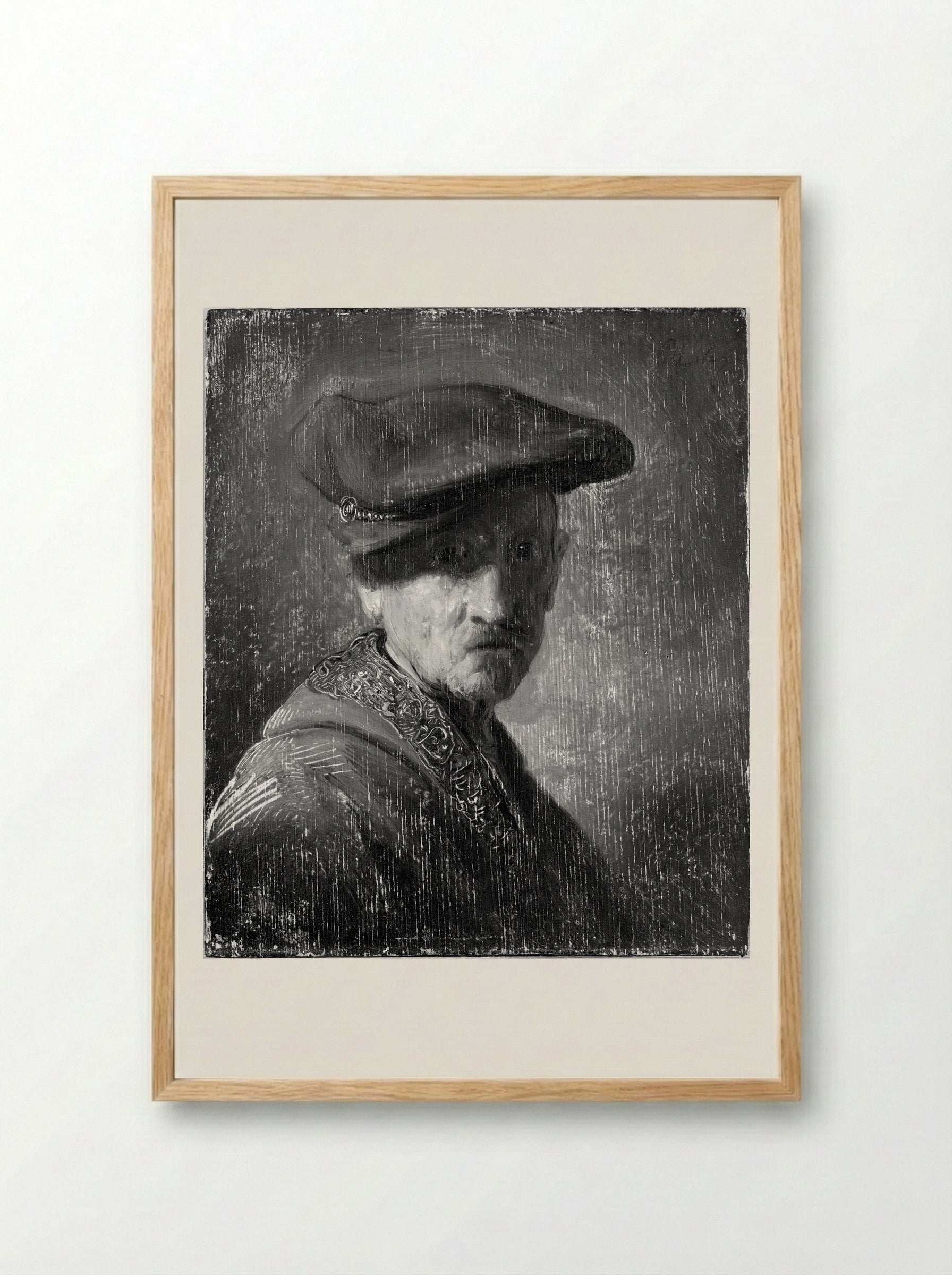 Bust of a Man in a Gorget and Cap - Rembrandt Harmensz. van Rijn - Framed Print Wood