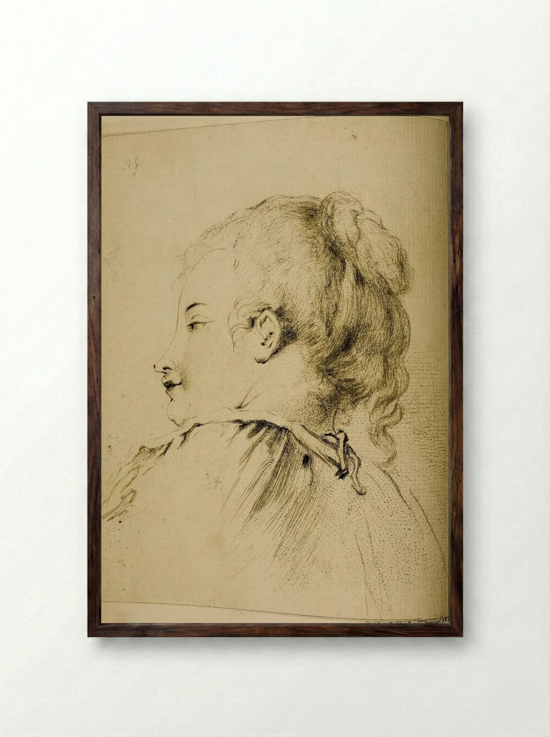 Bust of a Woman in a Nightgown - Jules de Goncourt - Framed Print Dark Wood