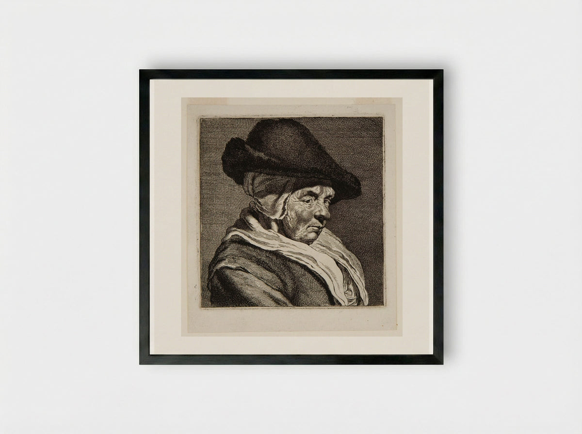 Bust of a Woman with a Cap - Johannes Visscher - Framed Print Black