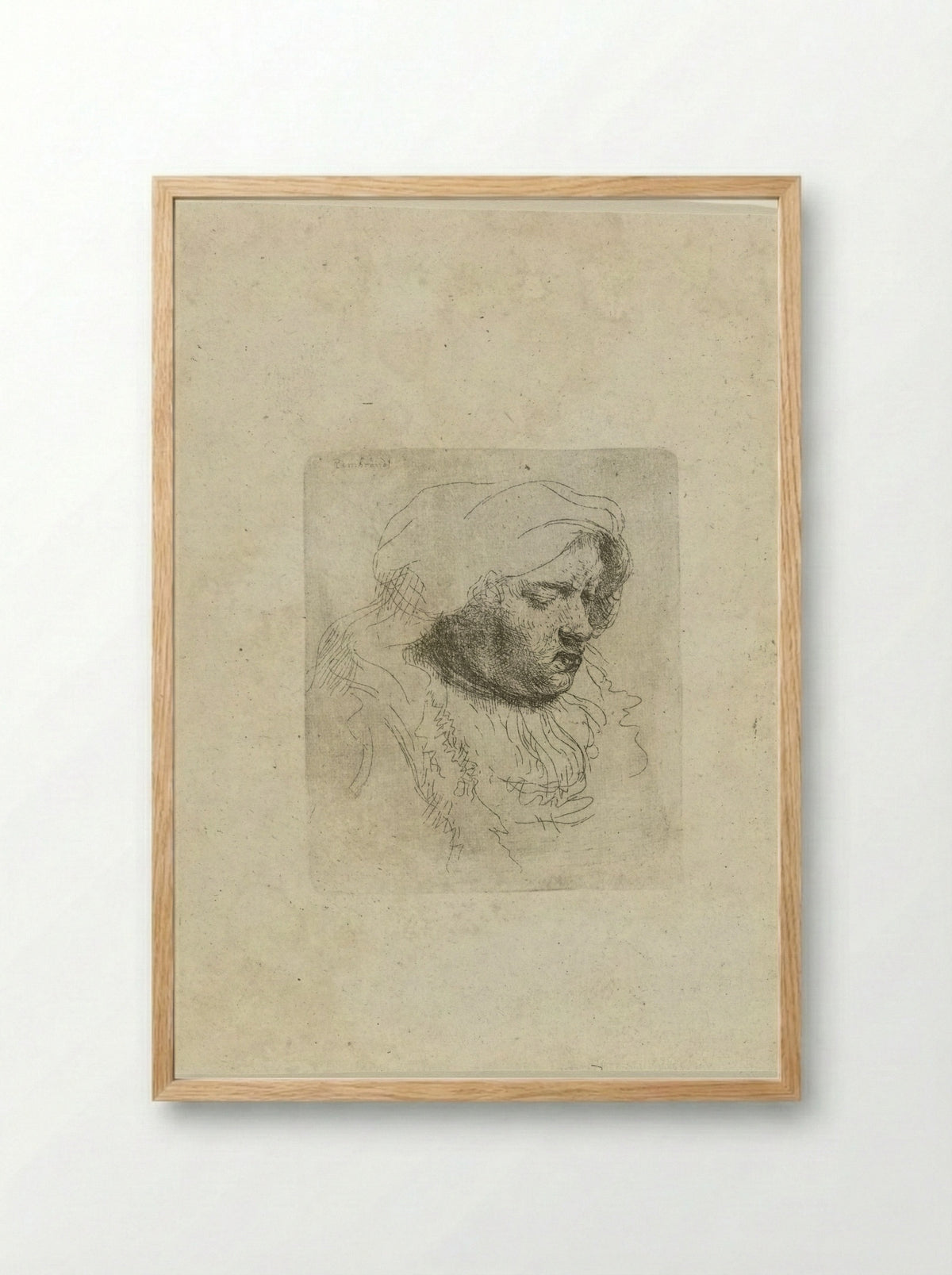 Bust of a Woman with a Headcloth - Rembrandt van Rijn - Framed Print Wood