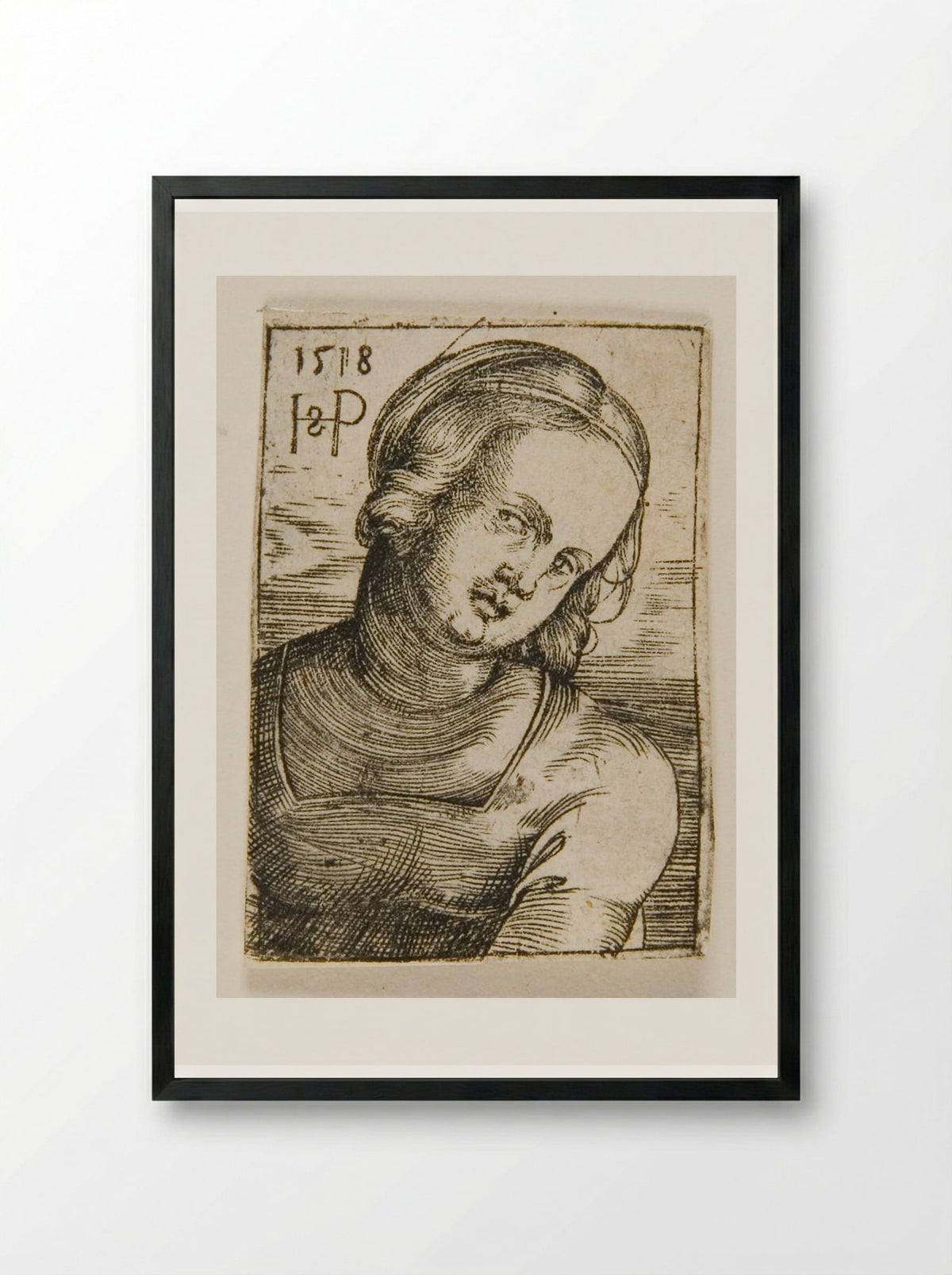 Bust of a Woman - Sebald Beham - Framed Print Black