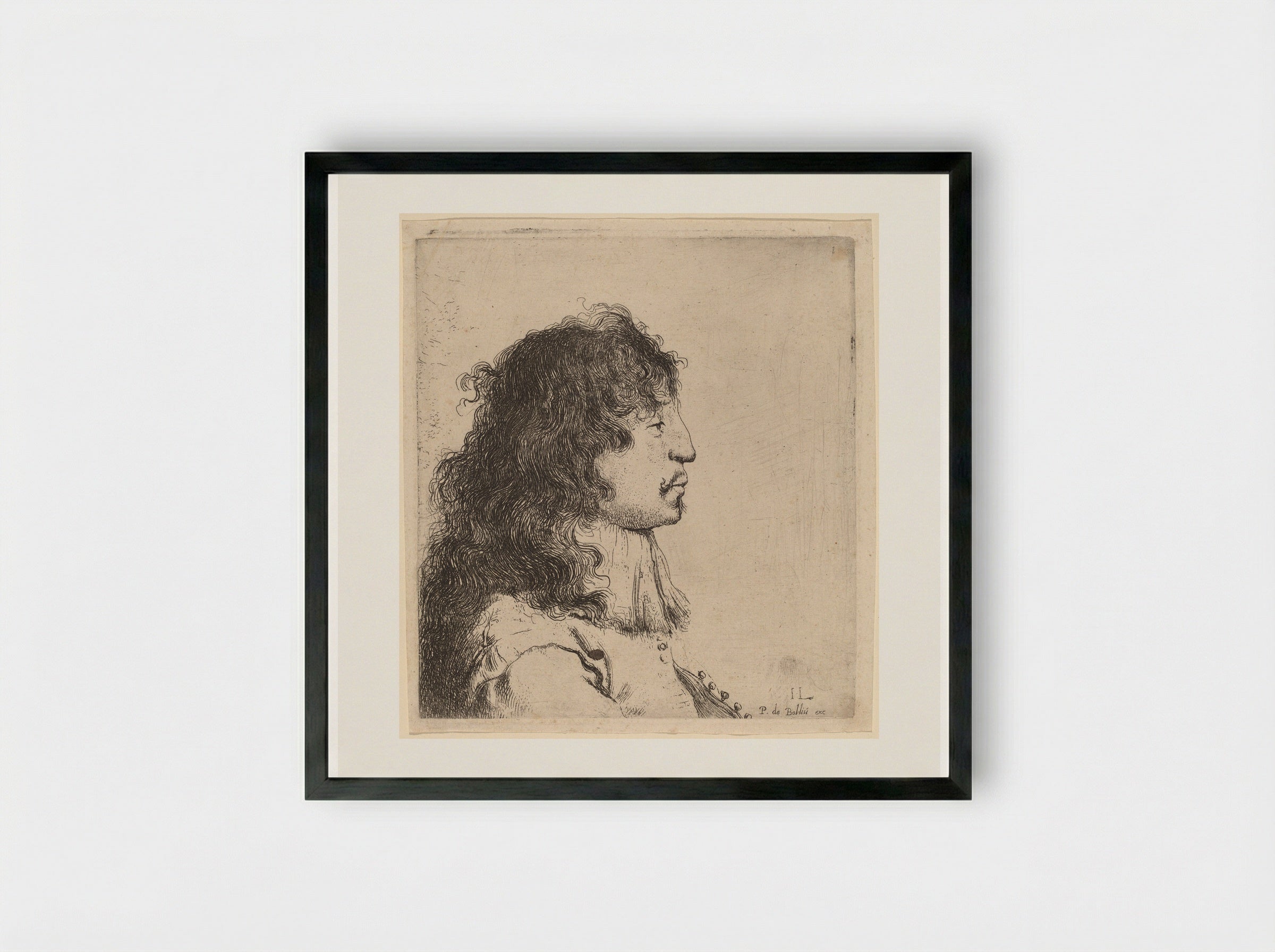 Bust of a Young Man in Profile, Facing Right - Jan Lievens - Framed Print Black