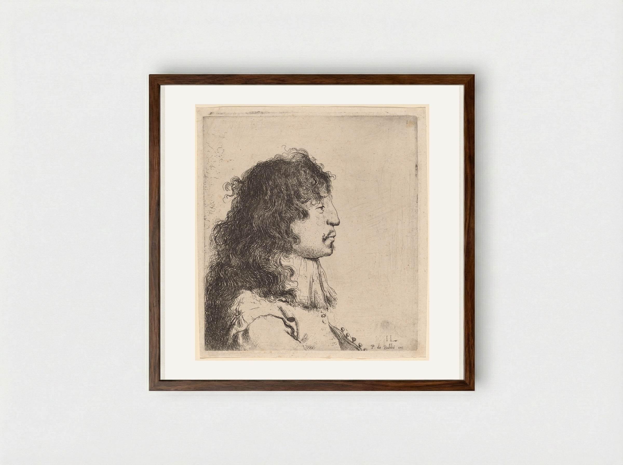 Bust of a Young Man in Profile, Facing Right - Jan Lievens - Framed Print Dark Wood