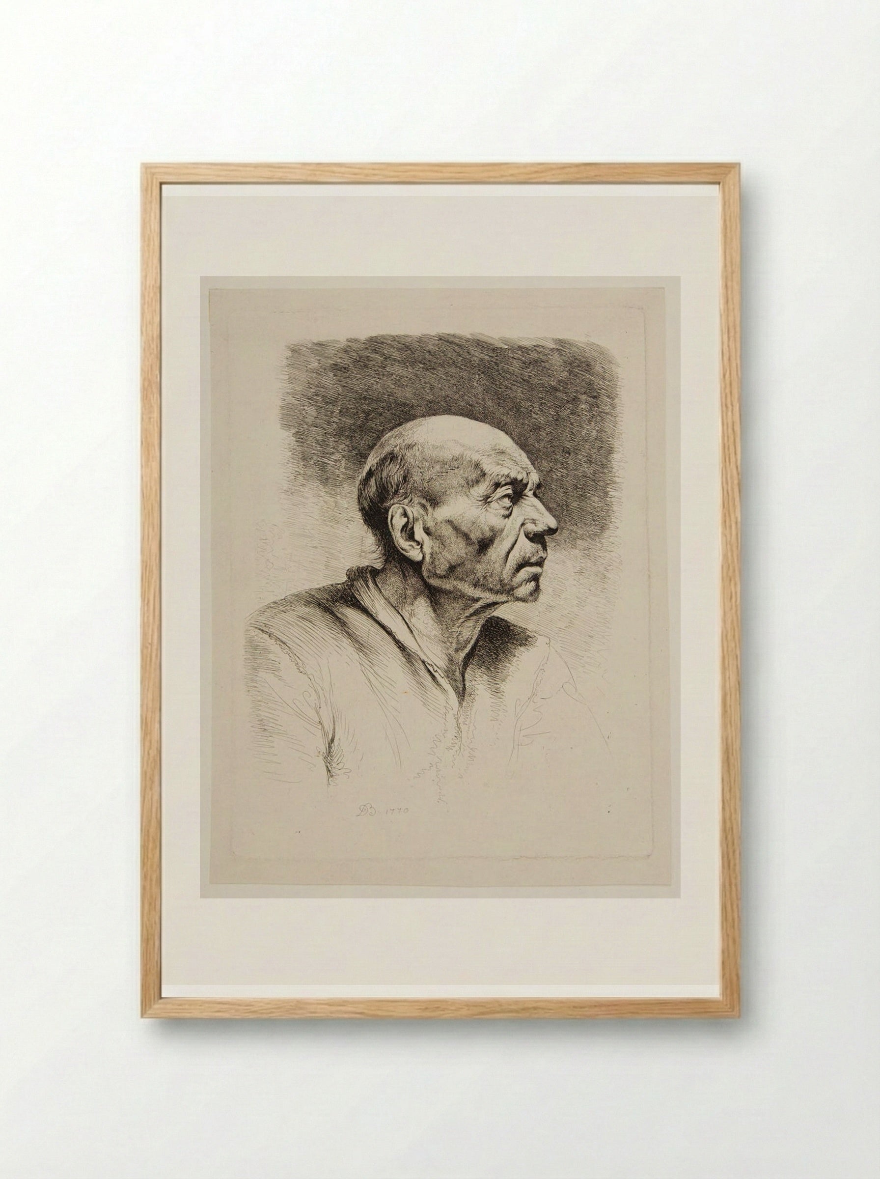 Bust of an Old Man with Bald Head - Jean-Jacques de Boissieu - Framed Print Wood
