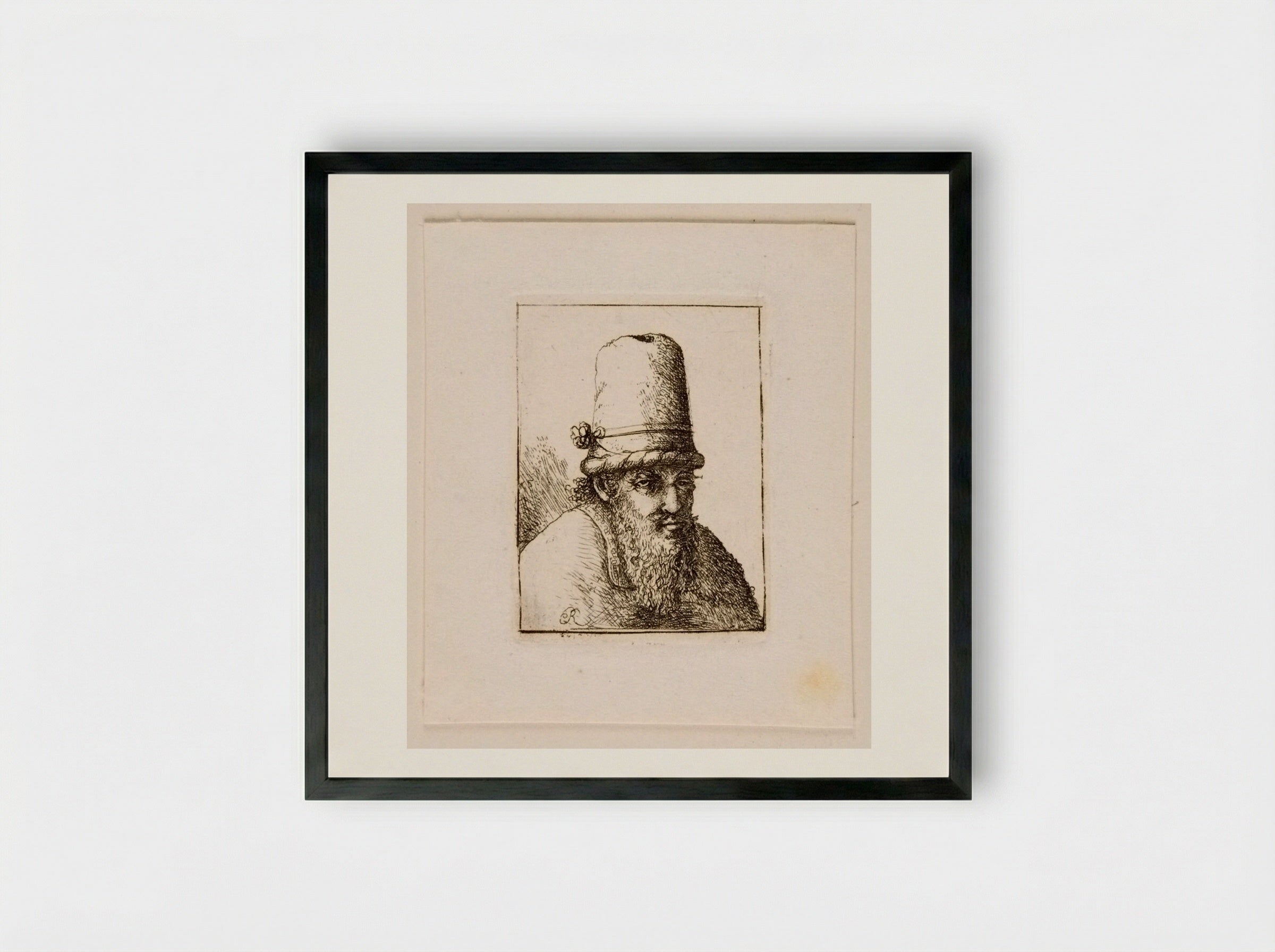 Bust of an Old Man with Long Beard and High Hat - David Deuchar - Framed Print Black